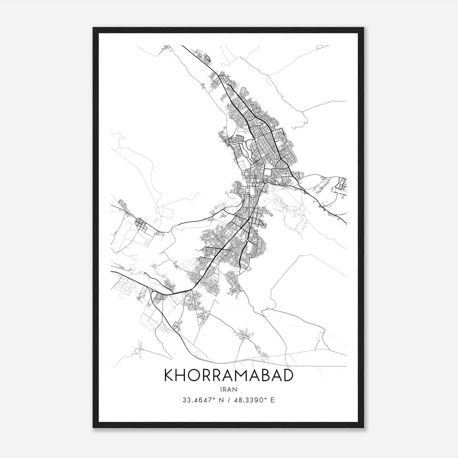 Khorramabad Iran Map Poster, Khorramabad City Road Wall Art Print