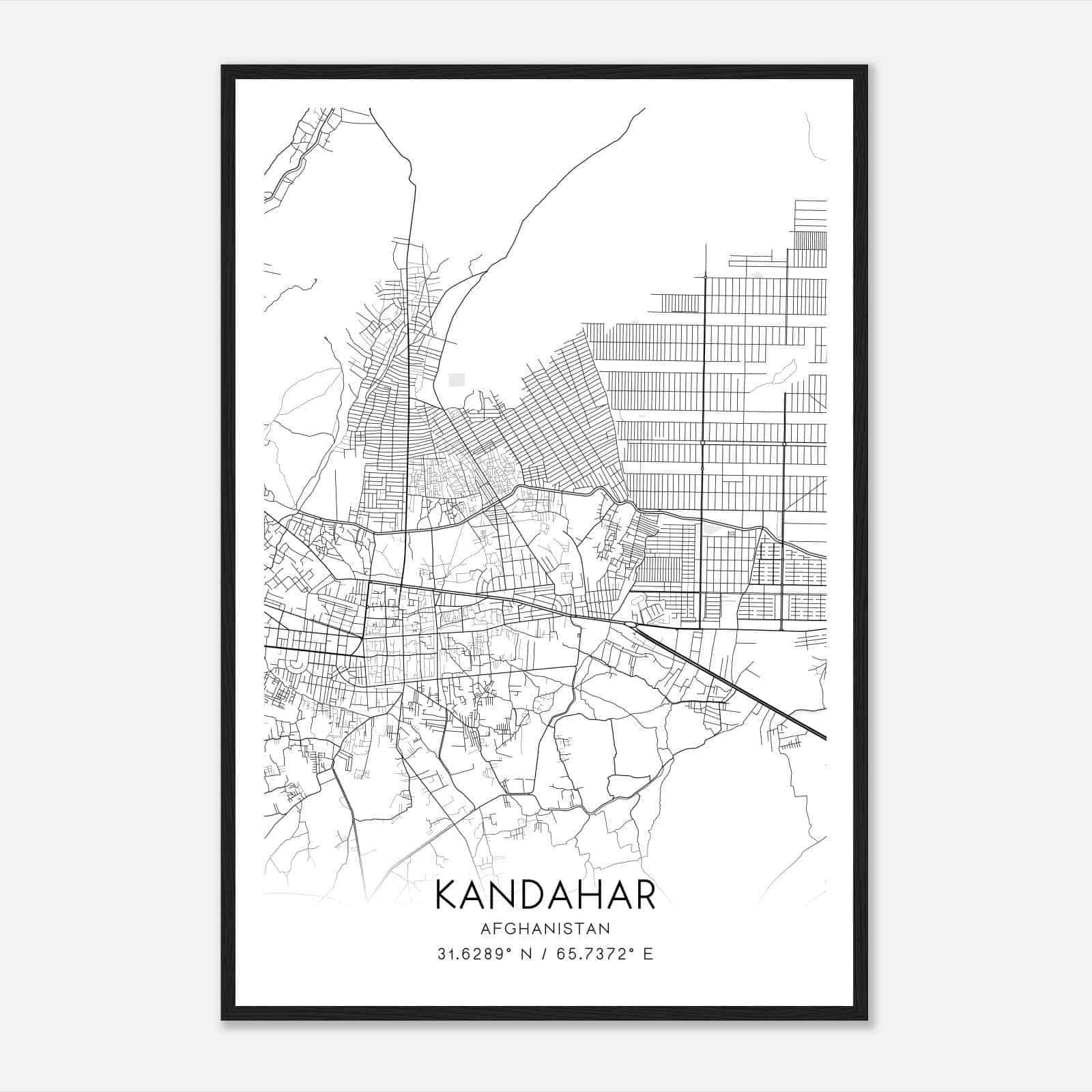 Kandahar Afghanistan Map Poster, Kandahar City Road Wall Art Print