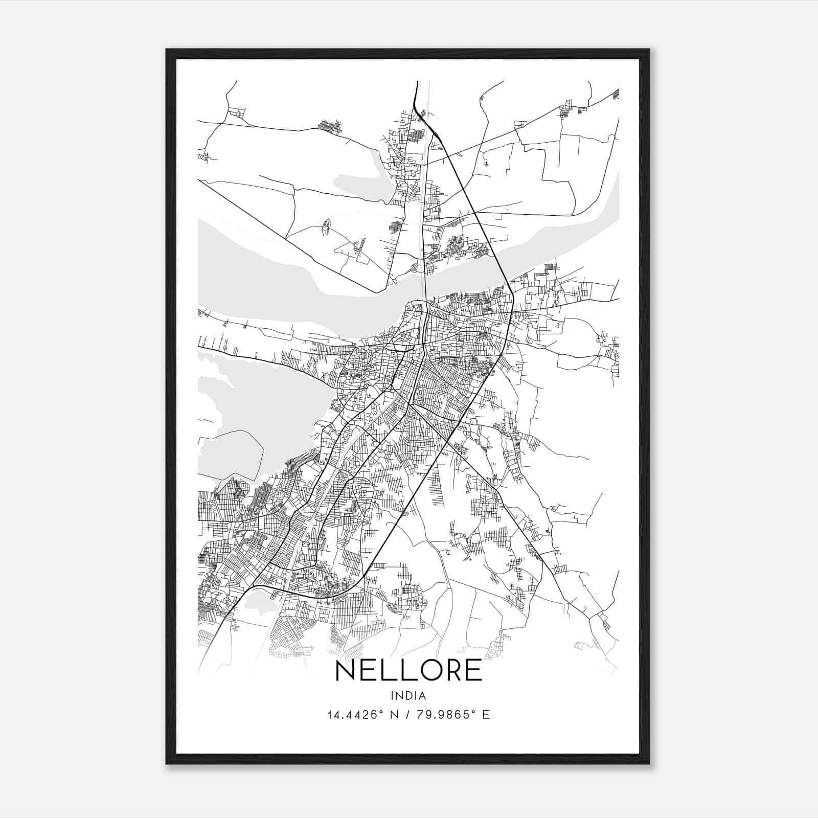 Nellore India Map Poster, Nellore City Road Wall Art Print