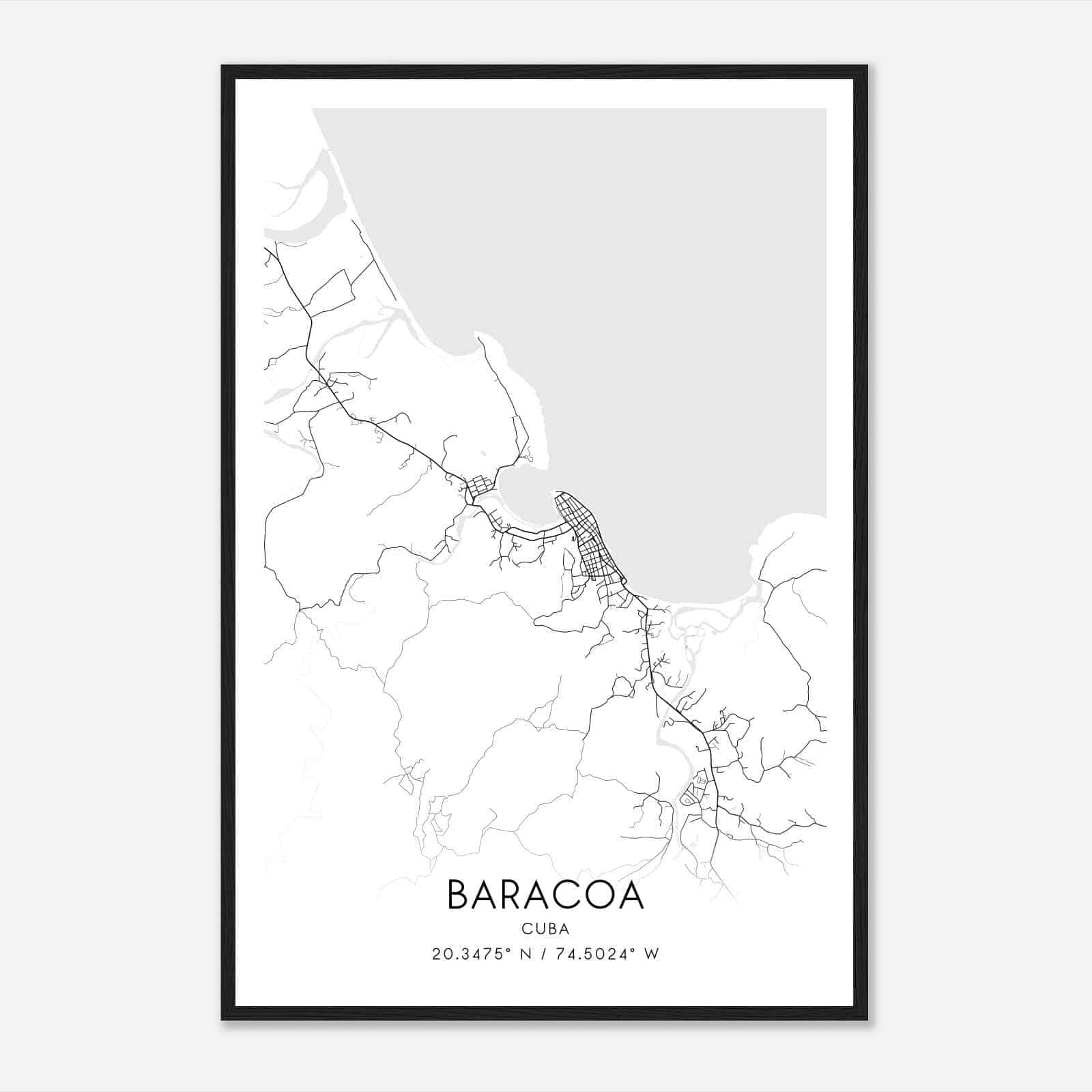Baracoa Cuba Map Poster, Baracoa City Road Wall Art Print