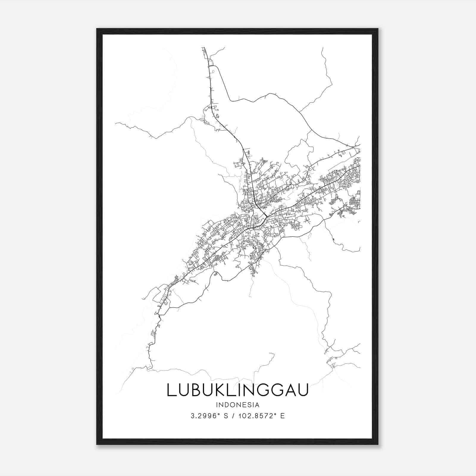 Lubuklinggau Indonesia Map Poster, Lubuklinggau City Road Wall Art Print