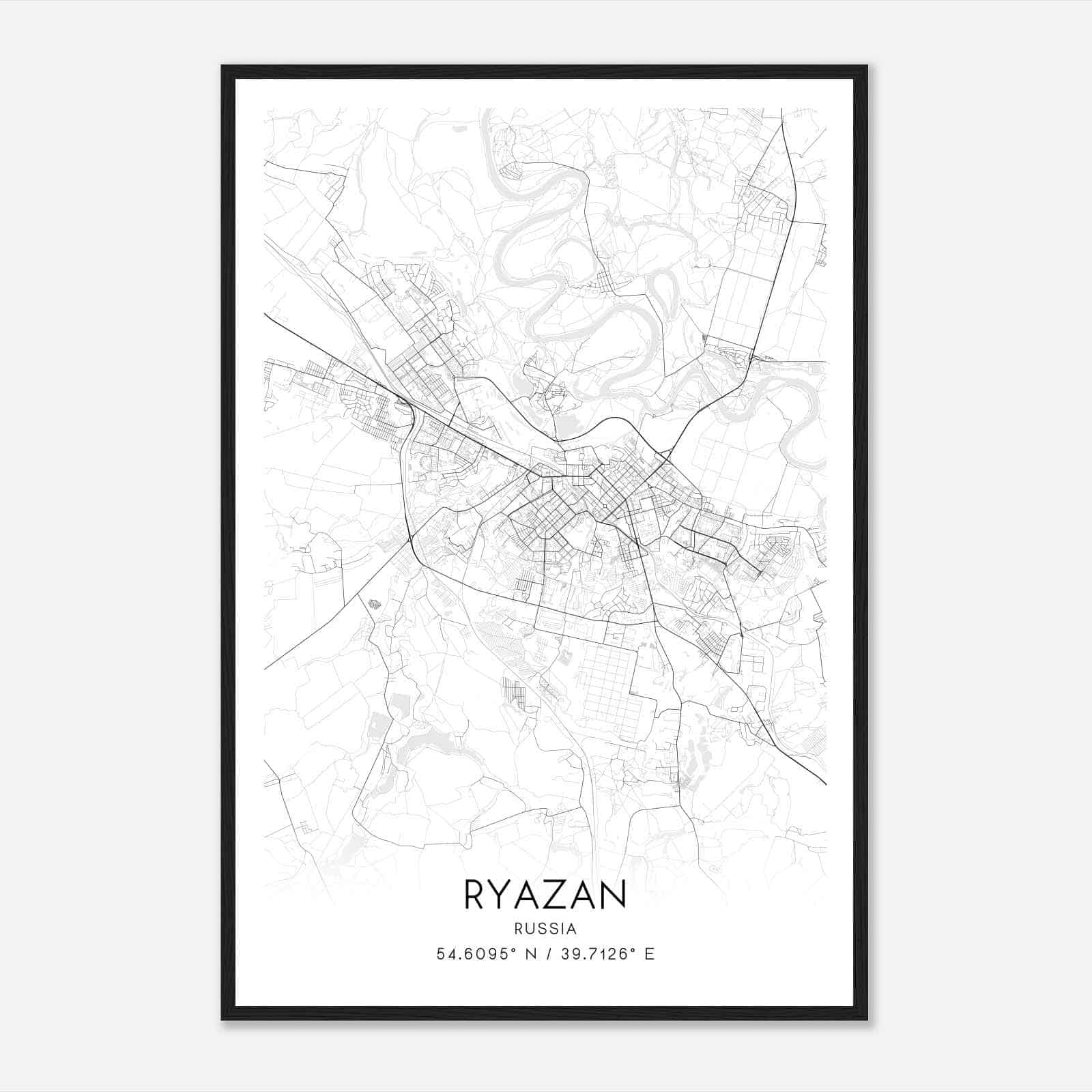 Ryazan Russia Map Poster, Ryazan City Road Wall Art Print