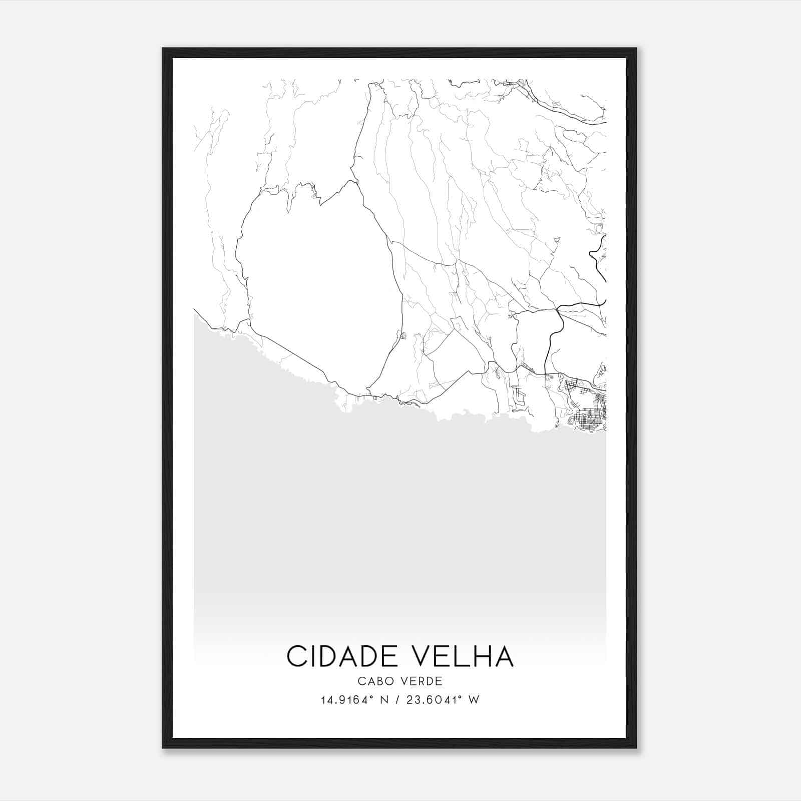 Cidade Velha Cabo Verde Map Poster, Cidade Velha City Road Wall Art Print