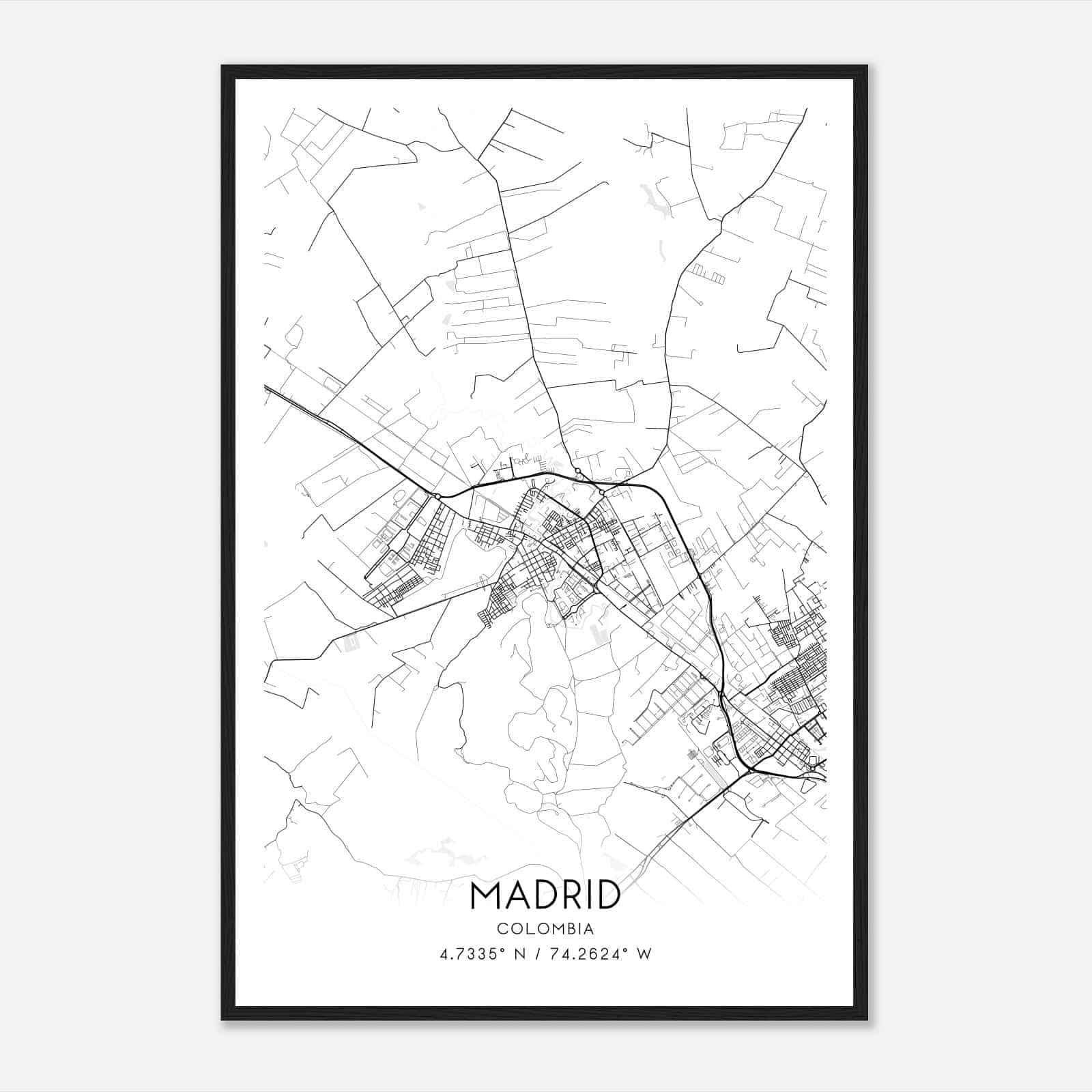 Madrid Colombia Map Poster, Madrid City Road Wall Art Print