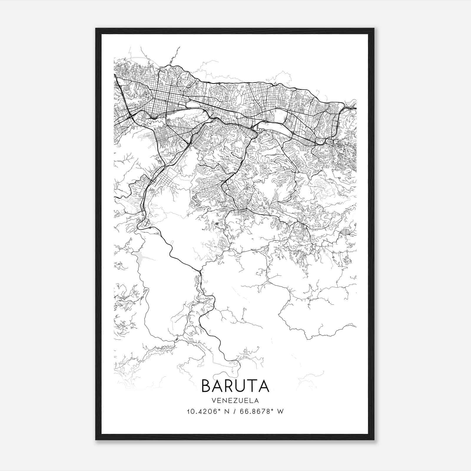 Baruta Venezuela Map Poster, Baruta City Road Wall Art Print