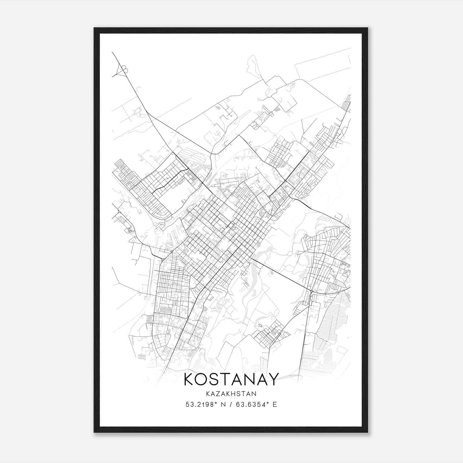 Kostanay Kazakhstan Map Poster, Kostanay City Road Wall Art Print