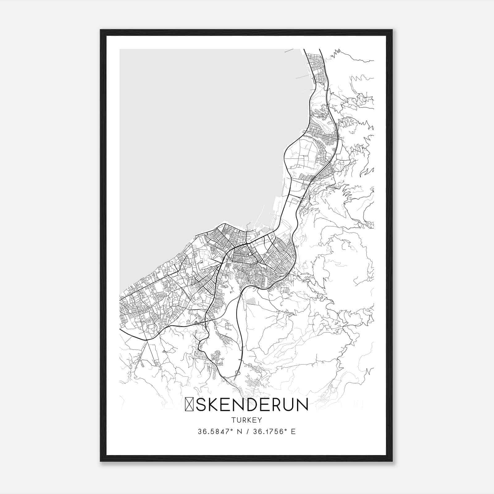 Iskenderun Turkey Map Poster, Iskenderun City Road Wall Art Print