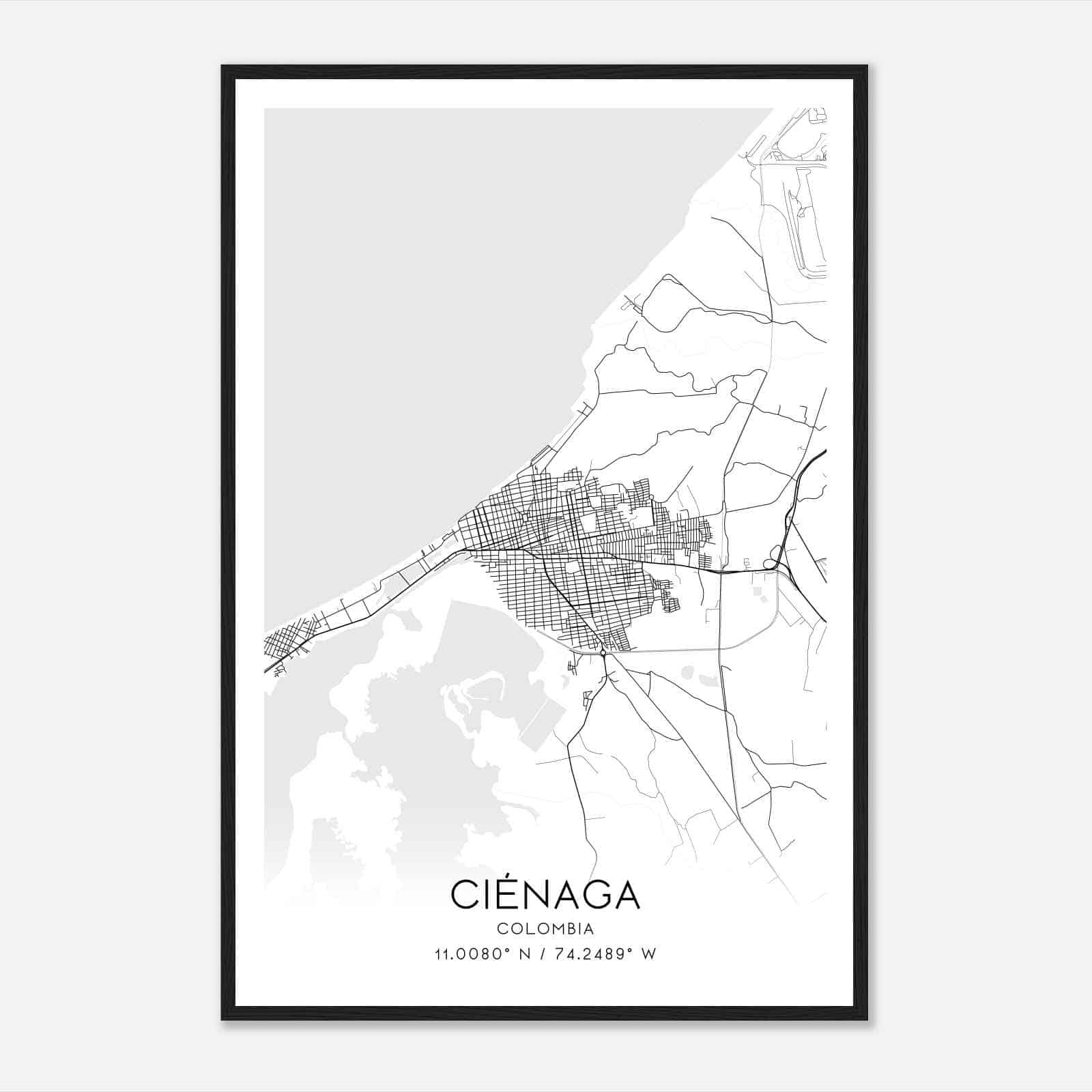 Cienaga Colombia Map Poster, Cienaga City Road Wall Art Print