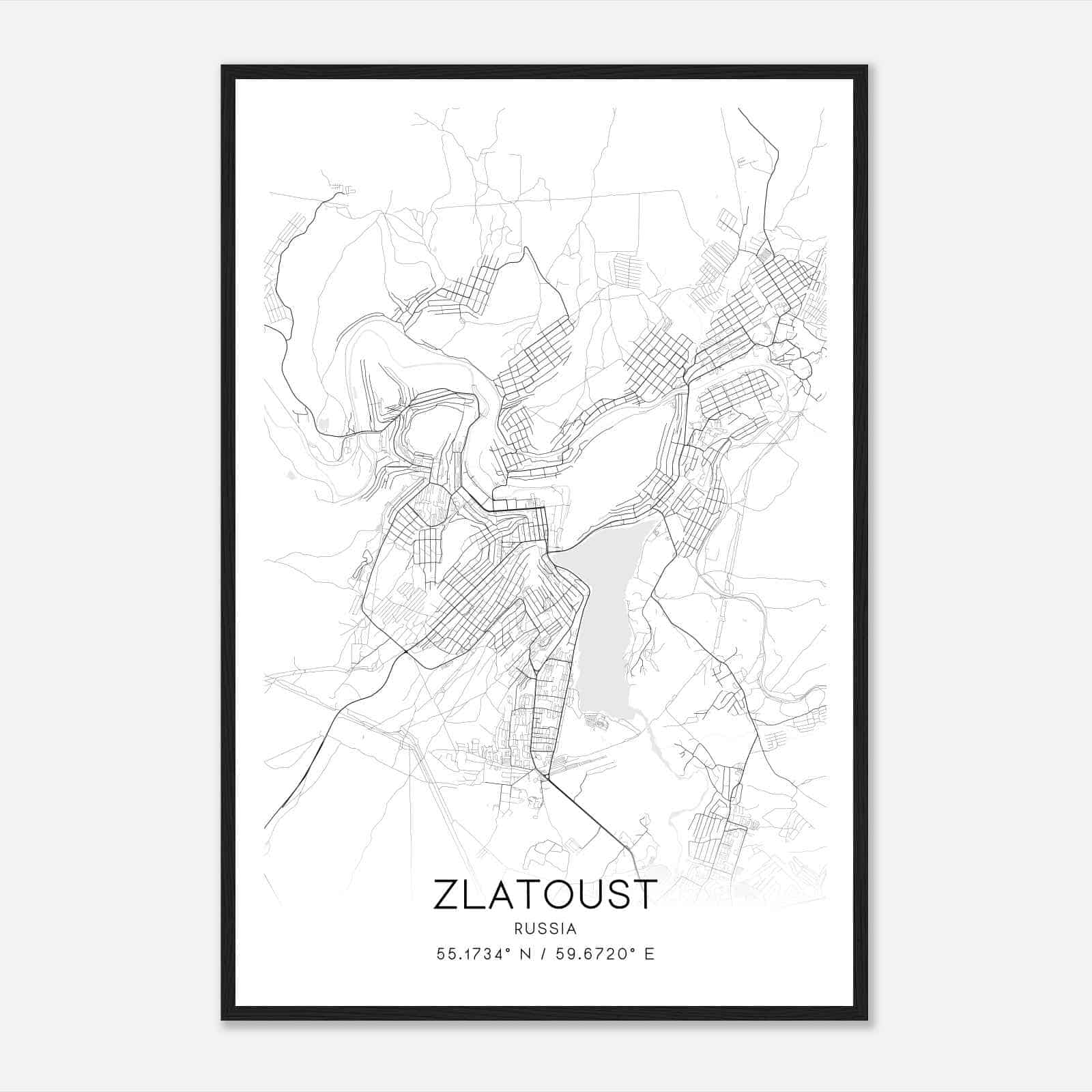 Zlatoust Russia Map Poster, Zlatoust City Road Wall Art Print