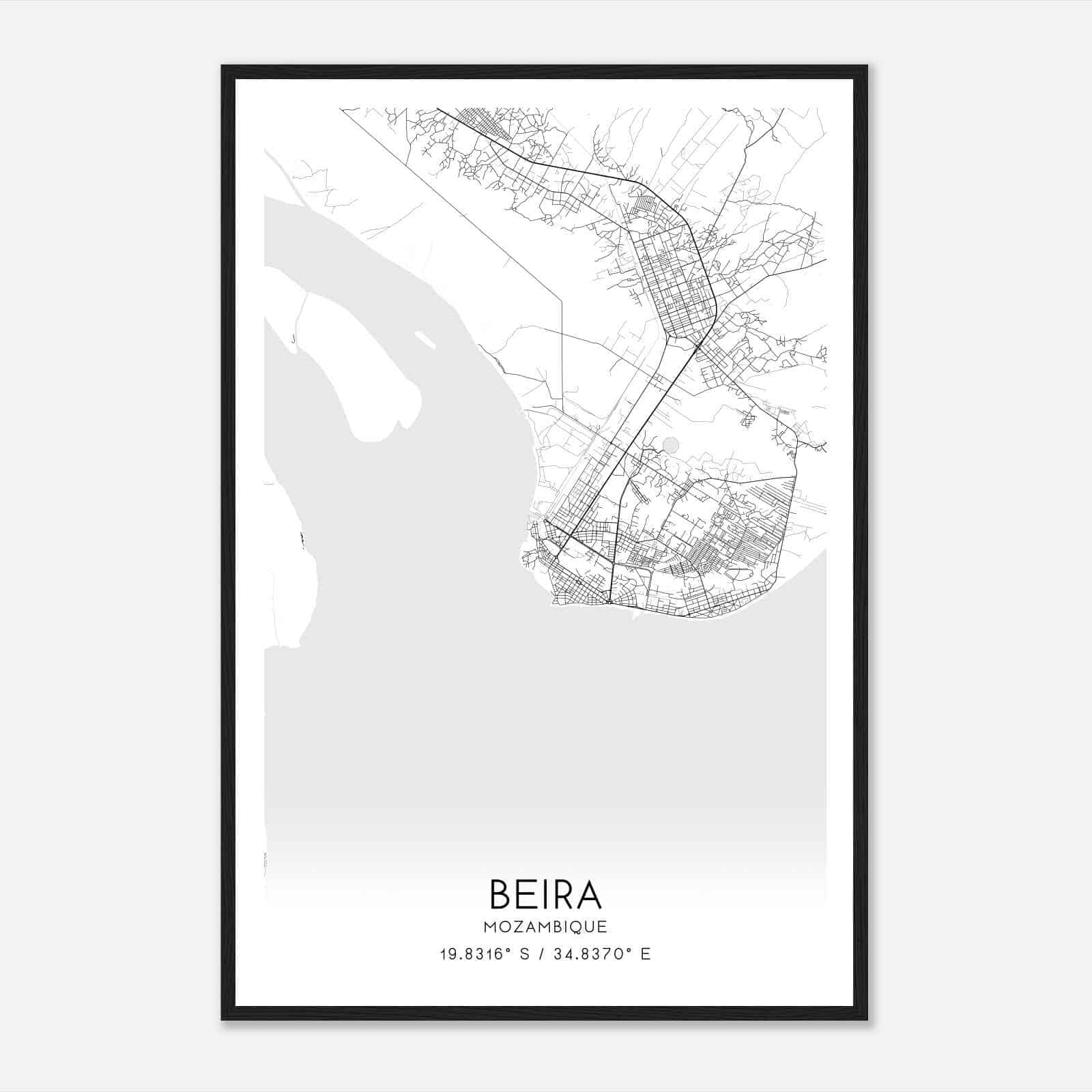 Beira Mozambique Map Poster, Beira City Road Wall Art Print