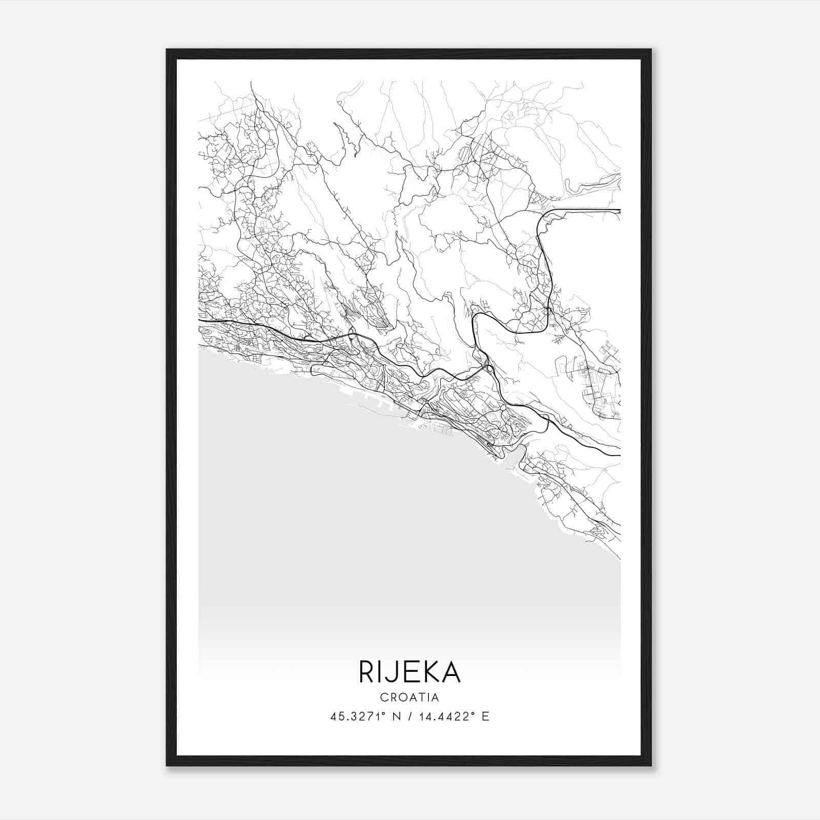 Rijeka Croatia Map Poster, Rijeka City Road Wall Art Print