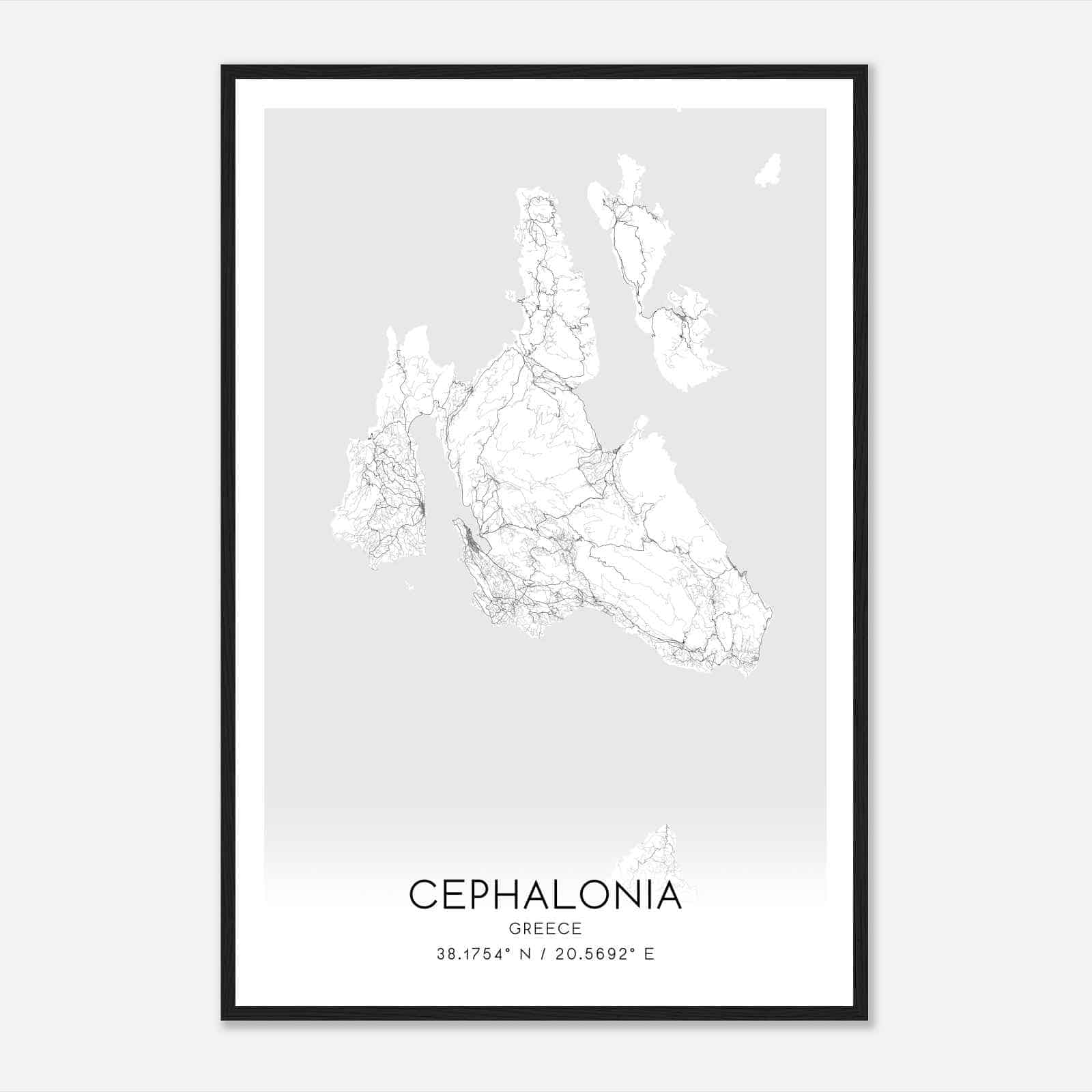 Cephalonia Greece Map Poster, Cephalonia City Road Wall Art Print