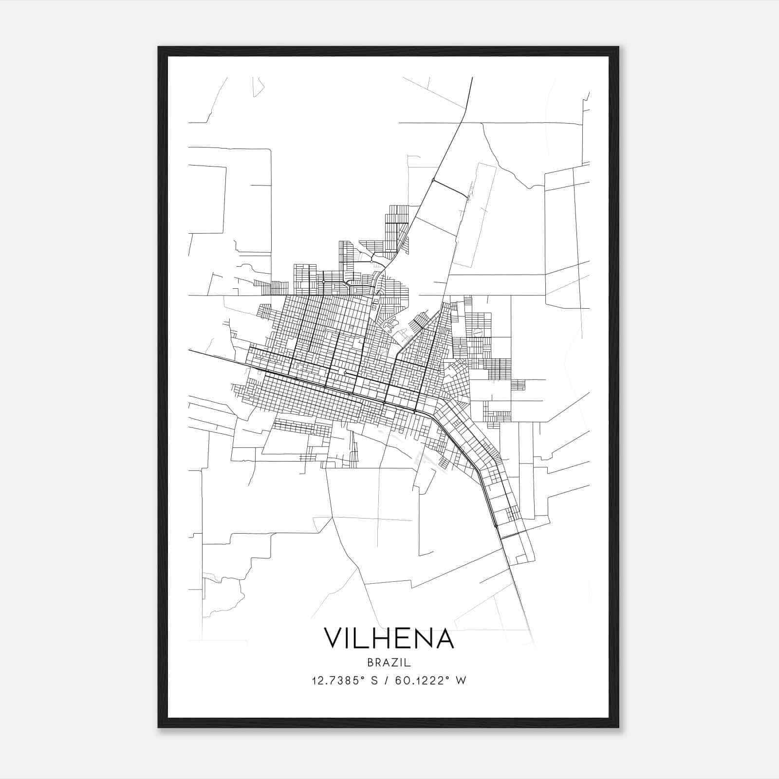 Vilhena Brazil Map Poster, Vilhena City Road Wall Art Print