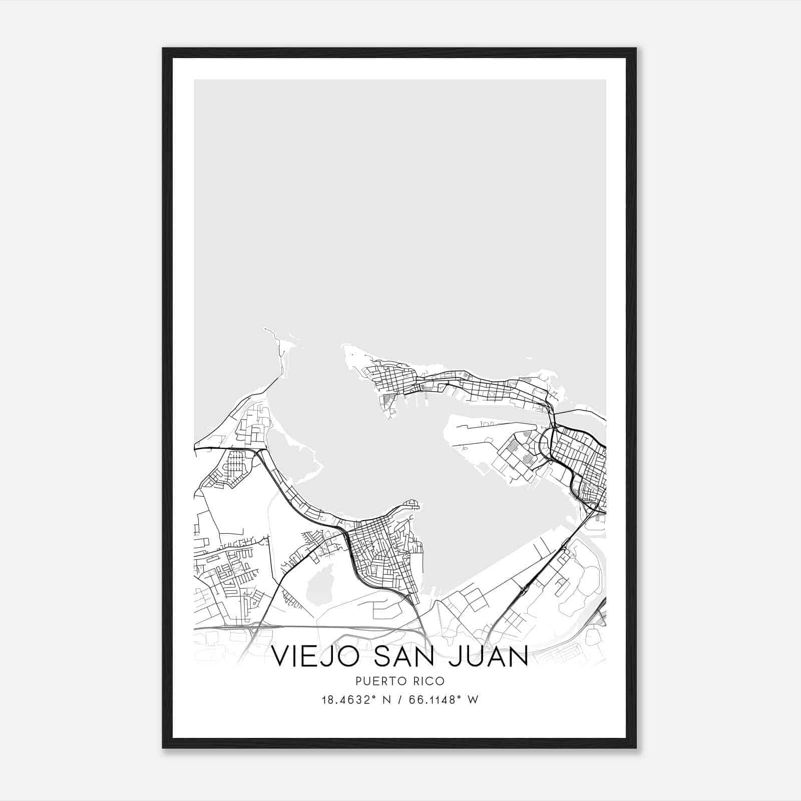 Viejo San Juan Puerto Rico Map Poster, Viejo San Juan City Road Wall Art Print