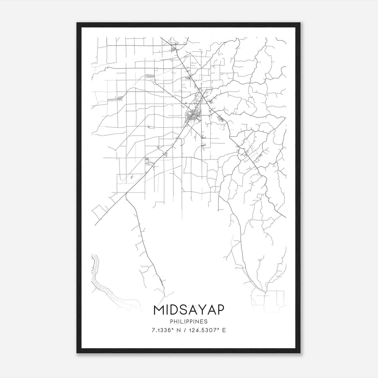 Midsayap Philippines Map Poster, Midsayap City Road Wall Art Print