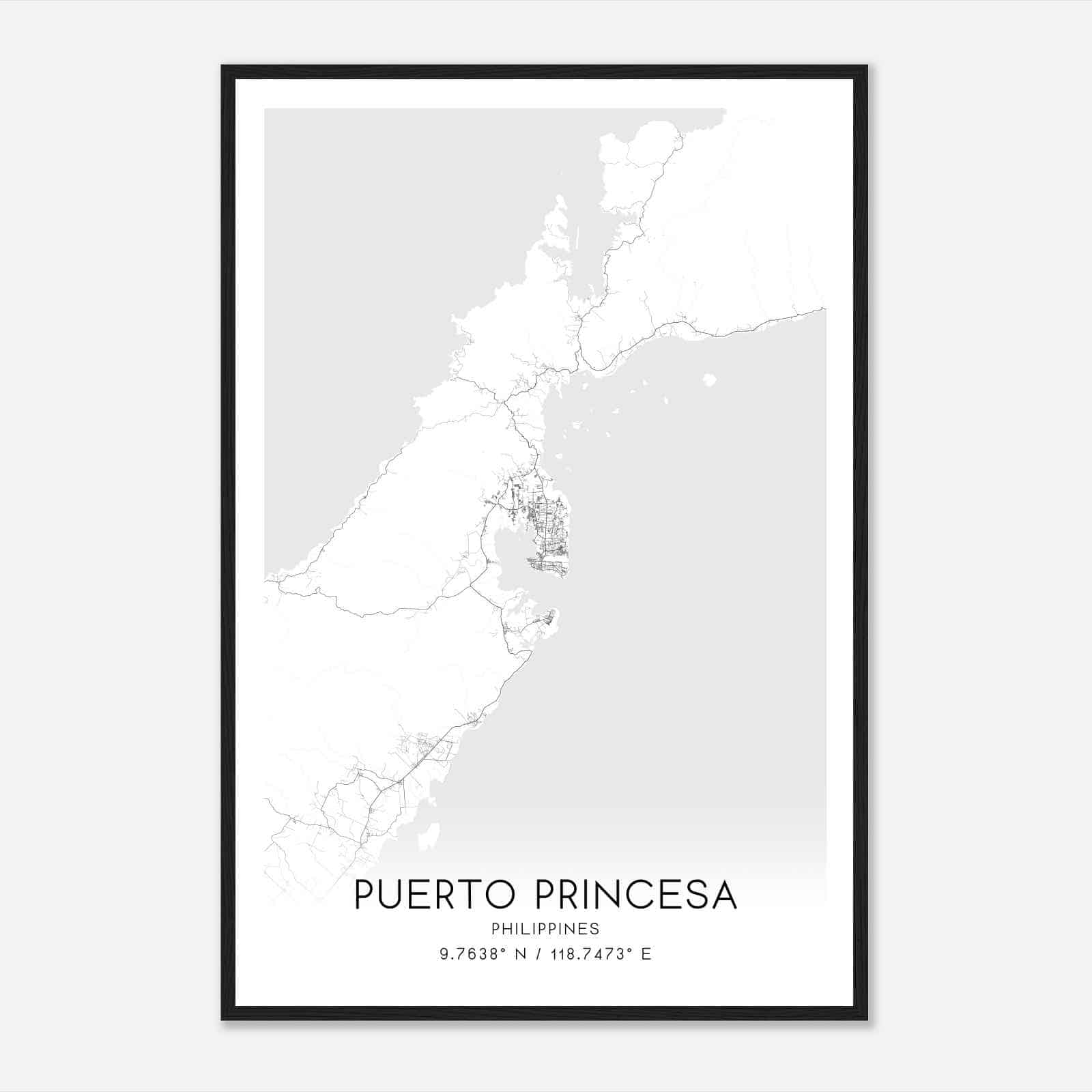 Puerto Princesa Philippines Map Poster, Puerto Princesa City Road Wall Art Print