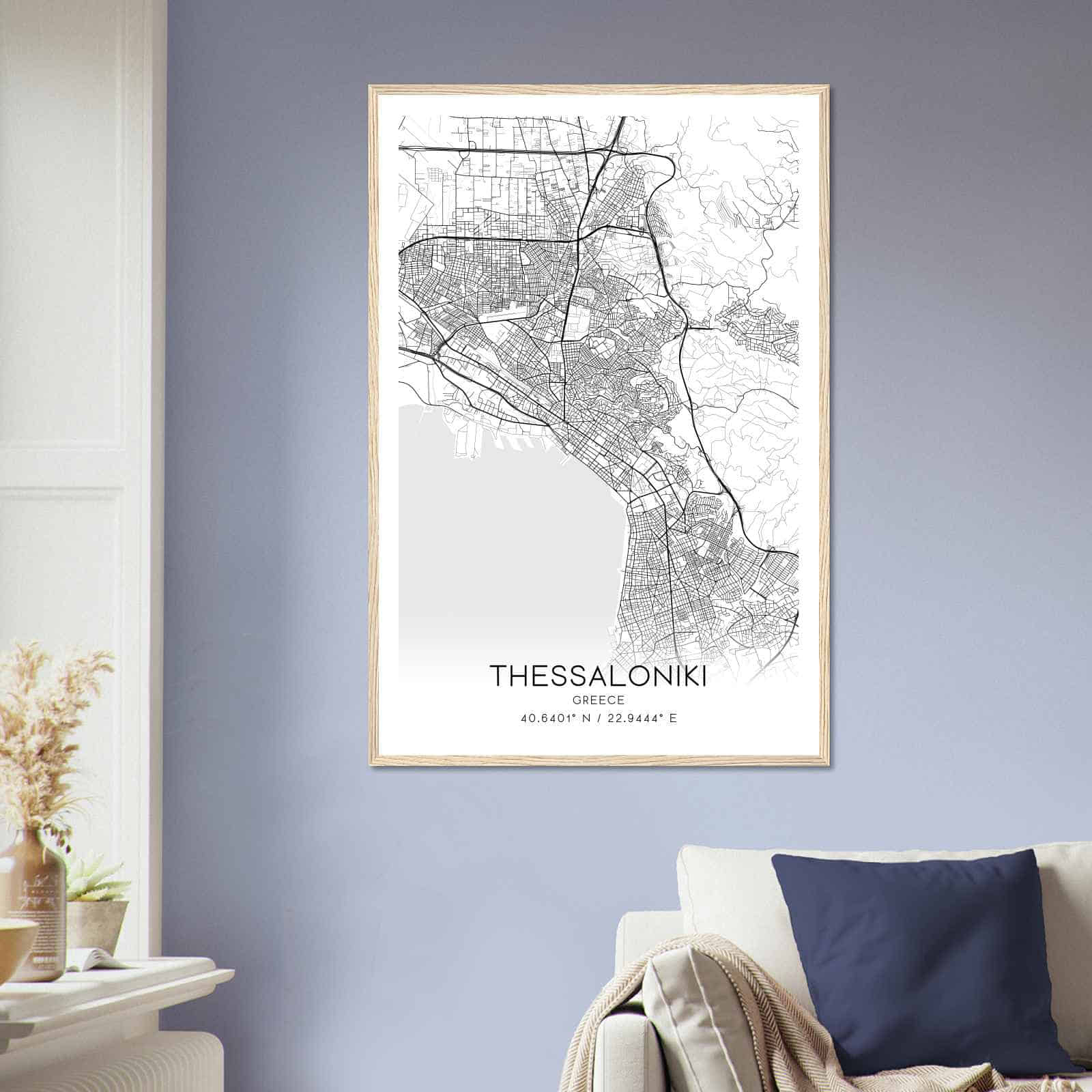 Thessaloniki Greece Map Poster, Thessaloniki City Road Wall Art Print
