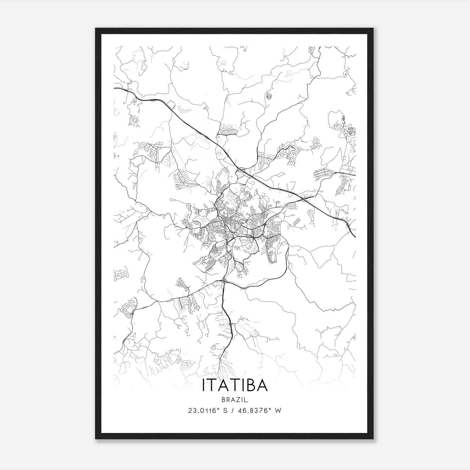 Itatiba Brazil Map Poster, Itatiba City Road Wall Art Print