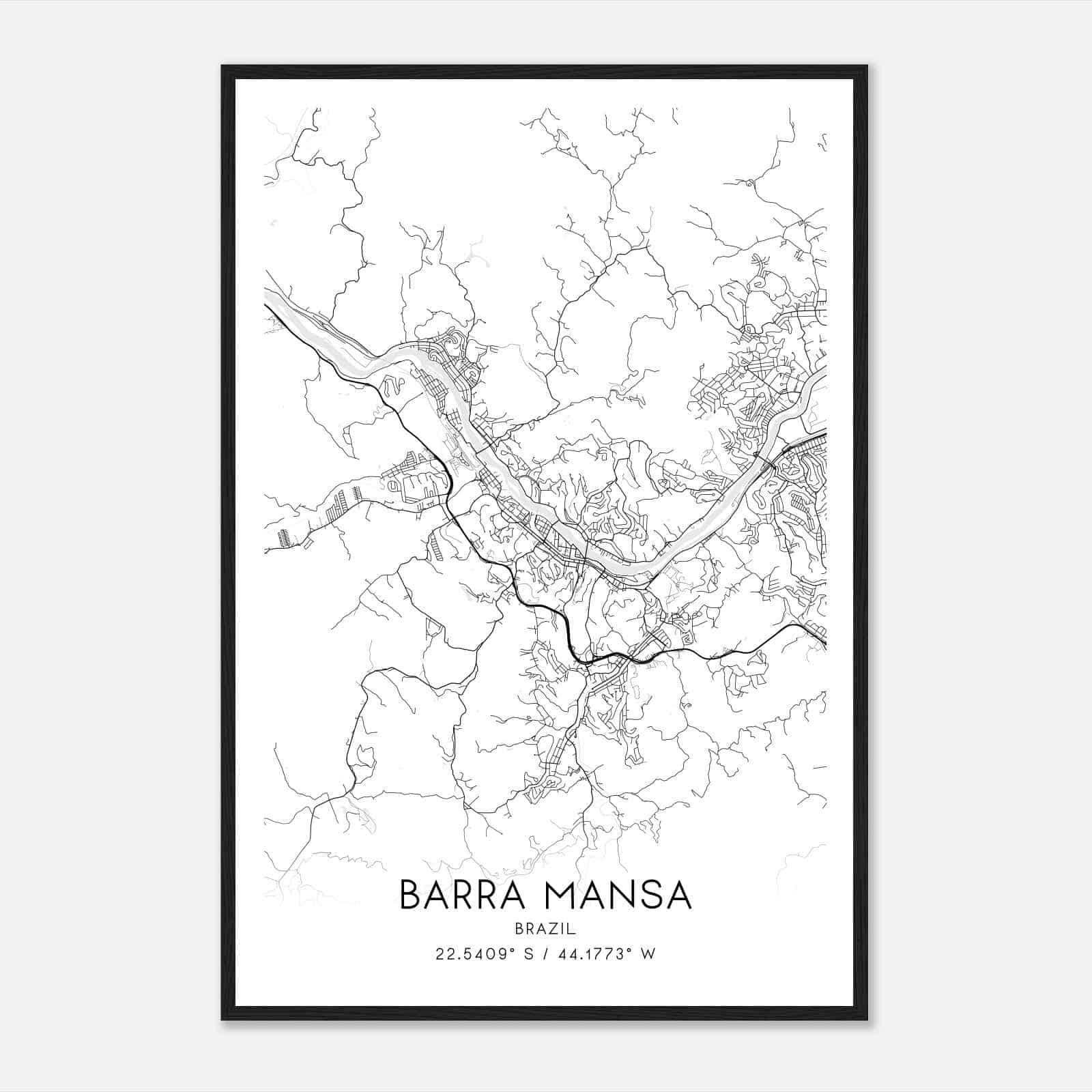 Barra Mansa Brazil Map Poster, Barra Mansa City Road Wall Art Print