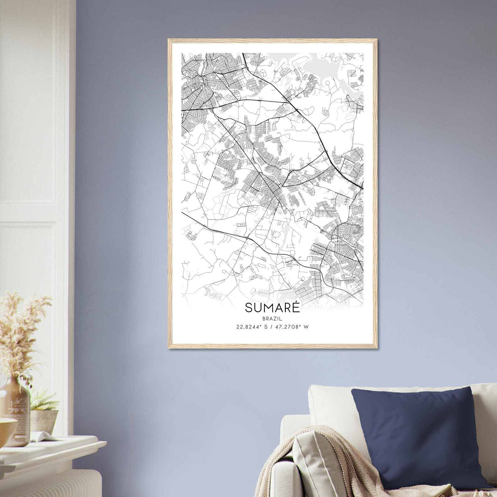 Sumare Brazil Map Poster, Sumare City Road Wall Art Print