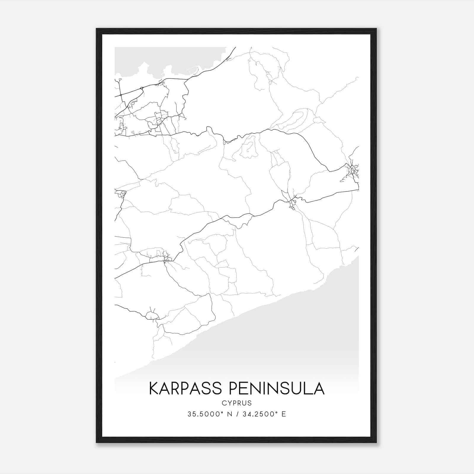 Karpass Peninsula Cyprus Map Poster, Karpass Peninsula City Road Wall Art Print