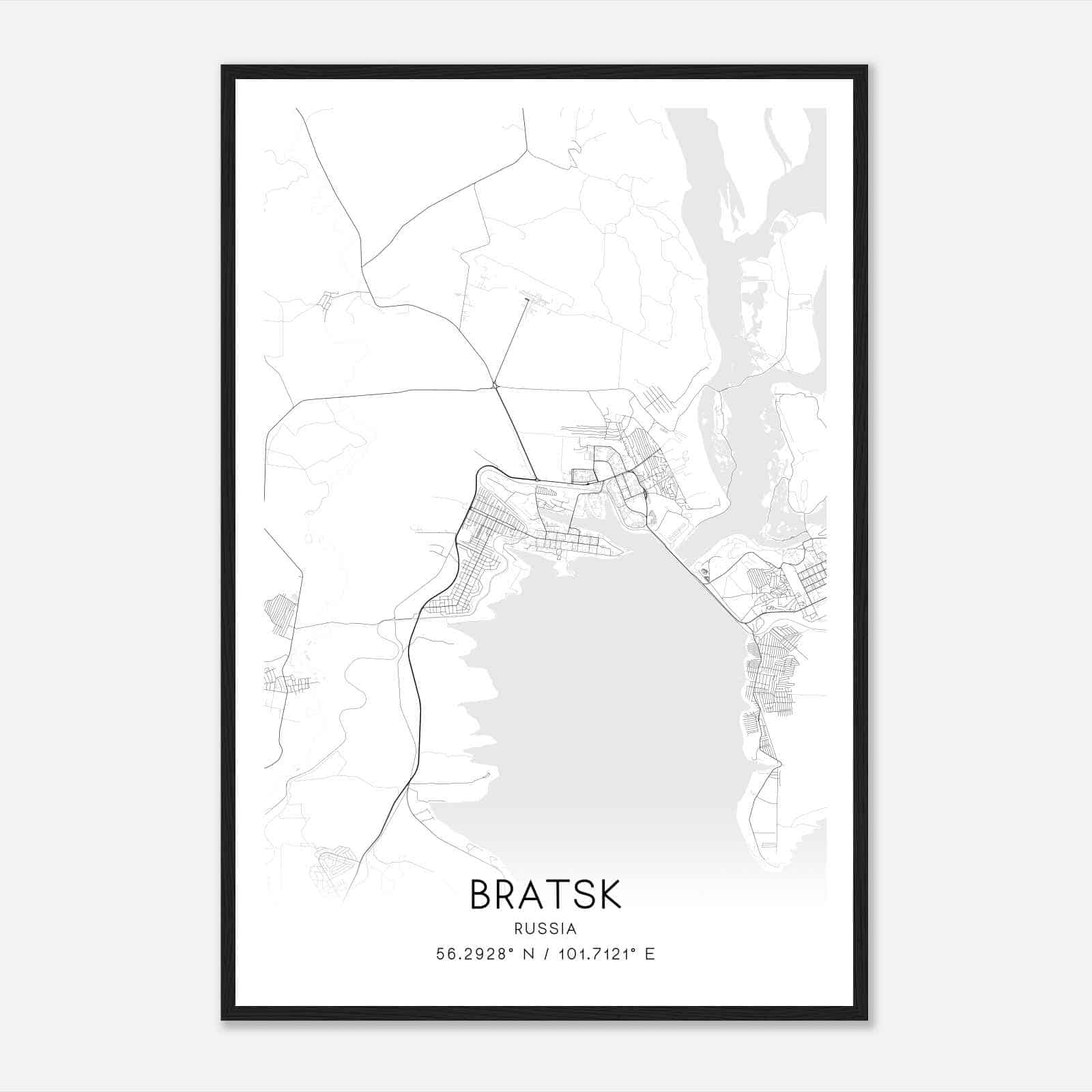 Bratsk Russia Map Poster, Bratsk City Road Wall Art Print
