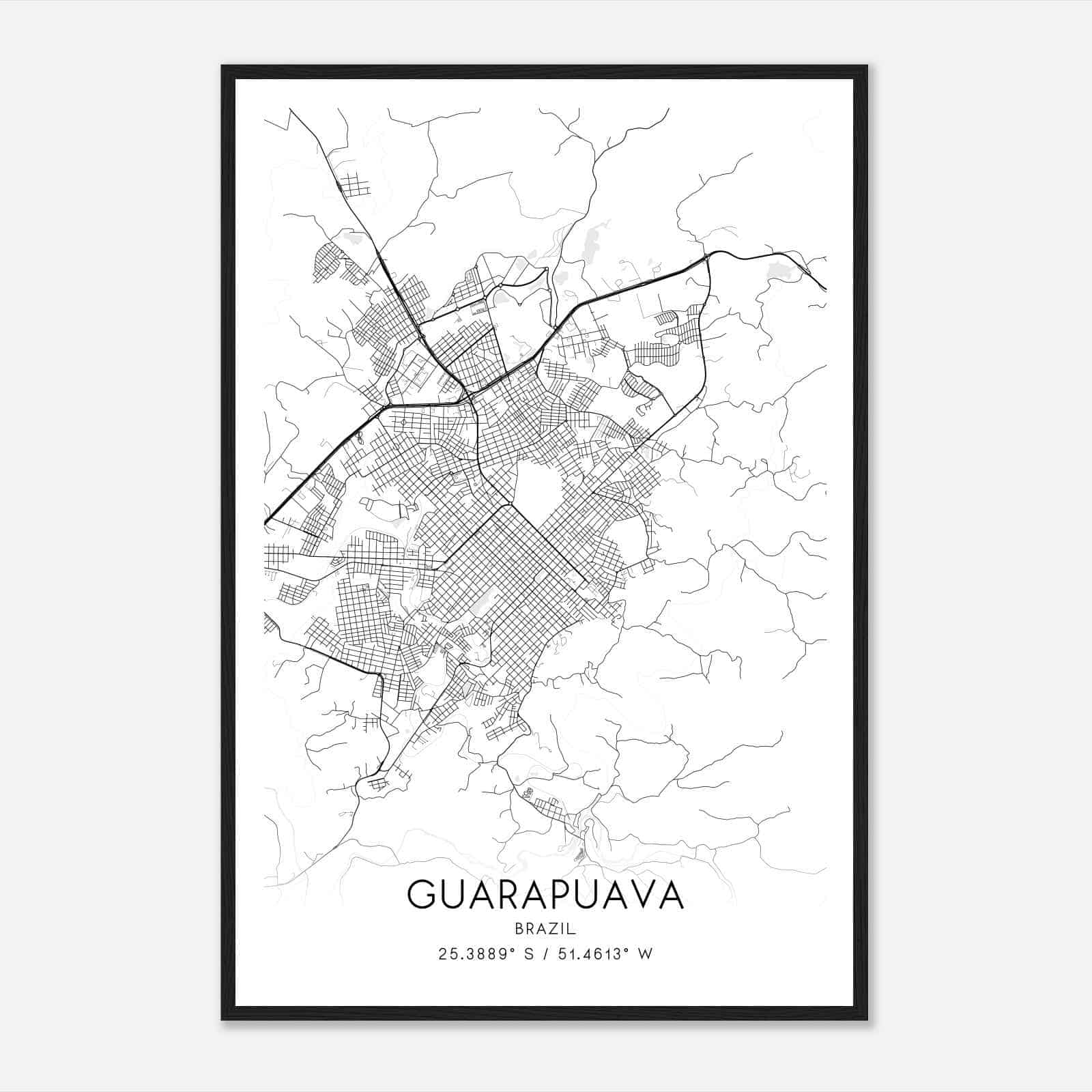 Guarapuava Brazil Map Poster, Guarapuava City Road Wall Art Print