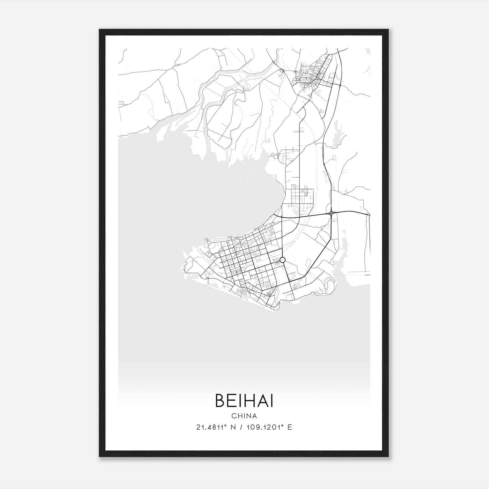 Beihai China Map Poster, Beihai City Road Wall Art Print