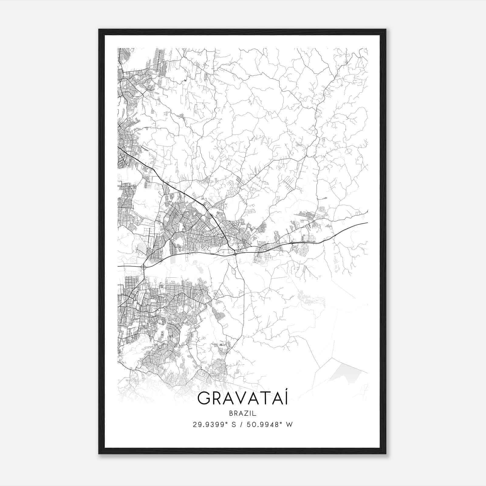 Gravatai Brazil Map Poster, Gravatai City Road Wall Art Print