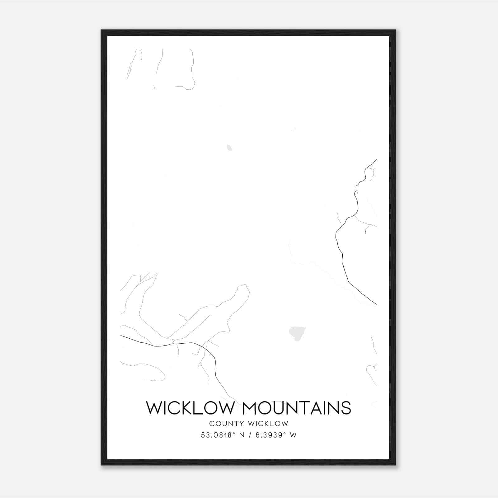 Wicklow Mountains County Wicklow Map Poster, Wicklow Mountains City Road Wall Art Print