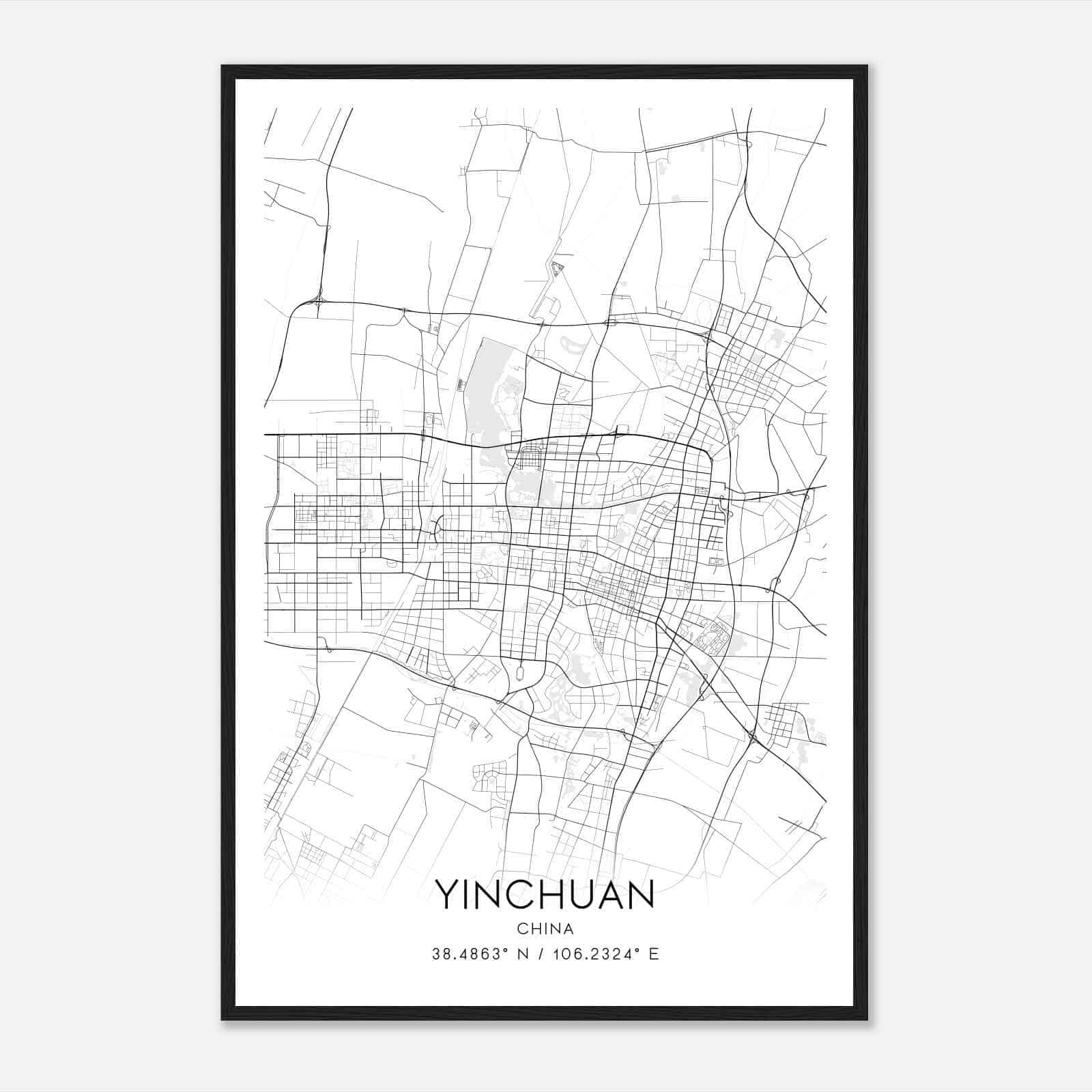 Yinchuan China Map Poster, Yinchuan City Road Wall Art Print