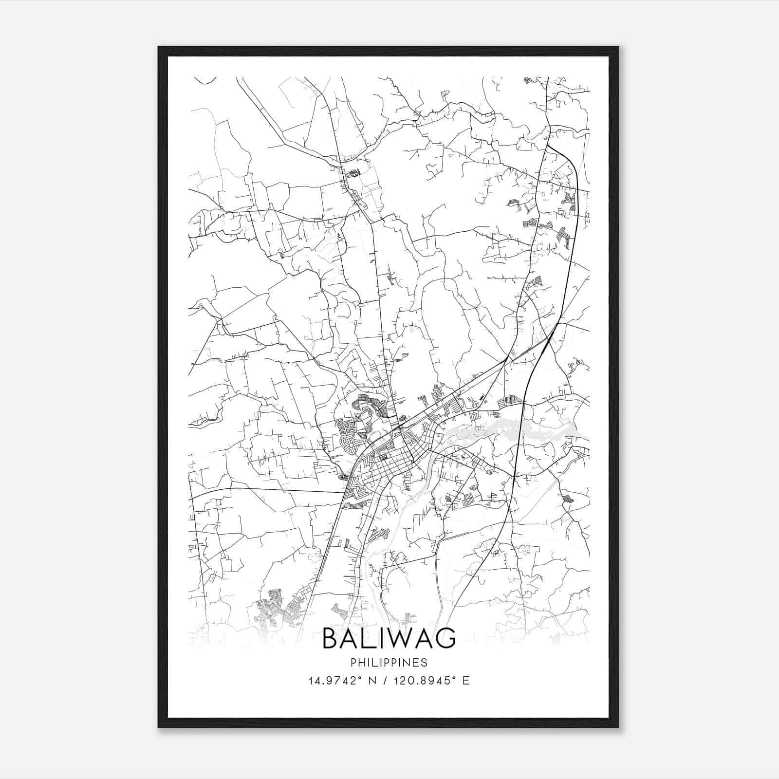 Baliwag Philippines Map Poster, Baliwag City Road Wall Art Print