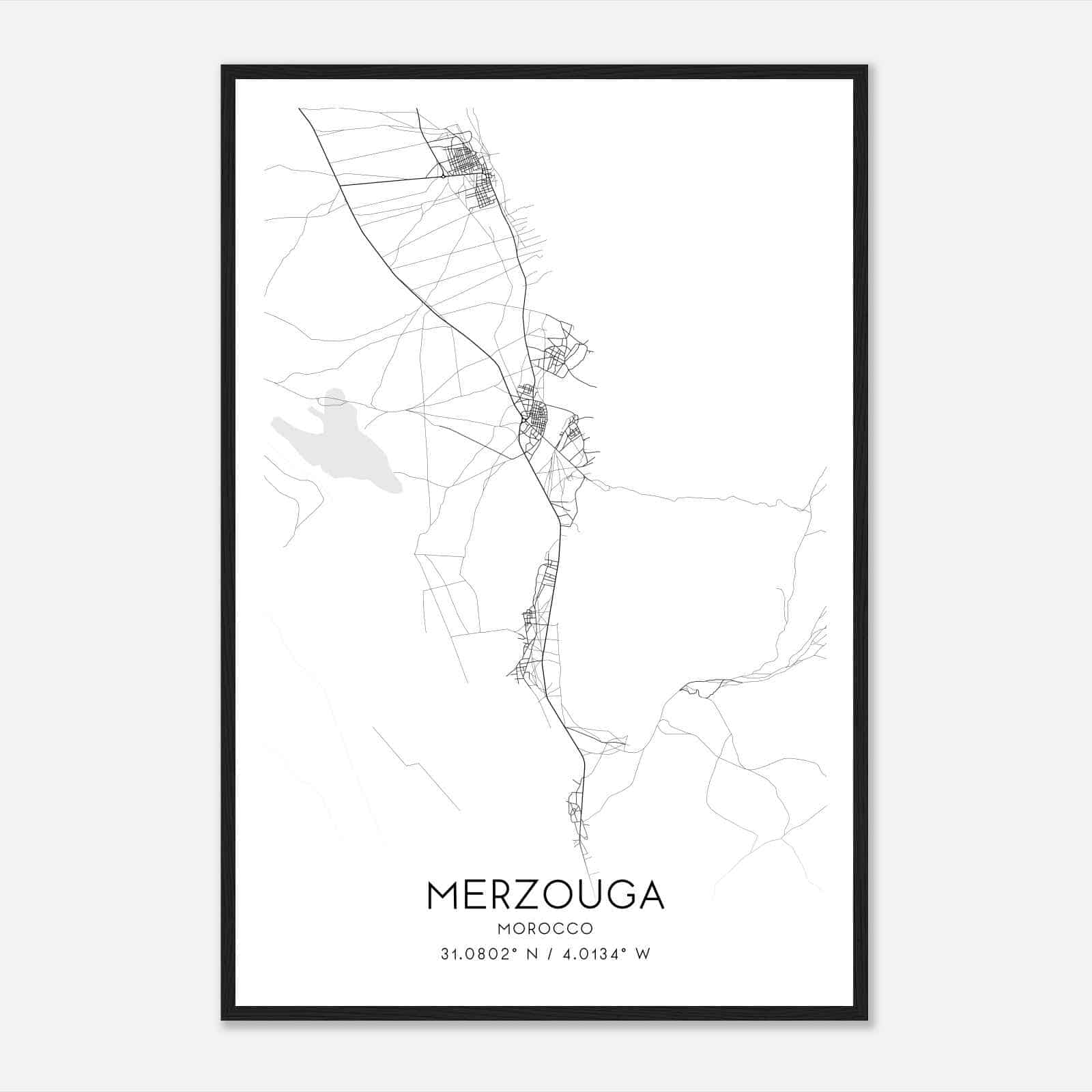 Merzouga Morocco Map Poster, Merzouga City Road Wall Art Print