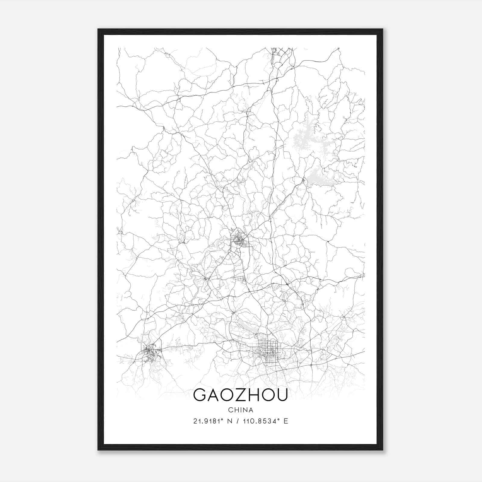 Gaozhou China Map Poster, Gaozhou City Road Wall Art Print