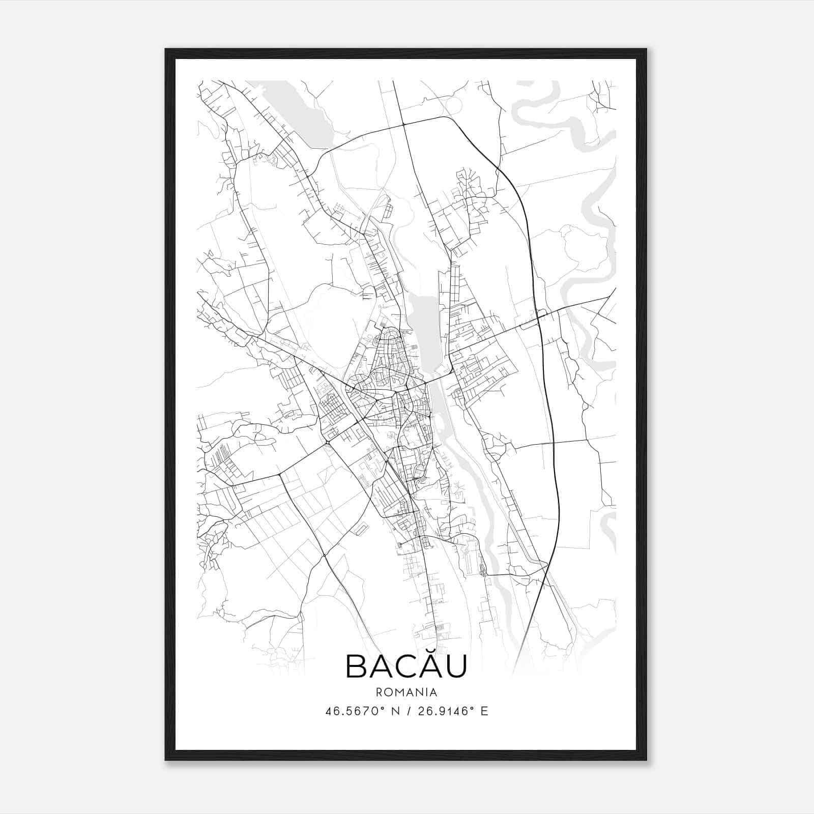 Bacau Romania Map Poster, Bacau City Road Wall Art Print