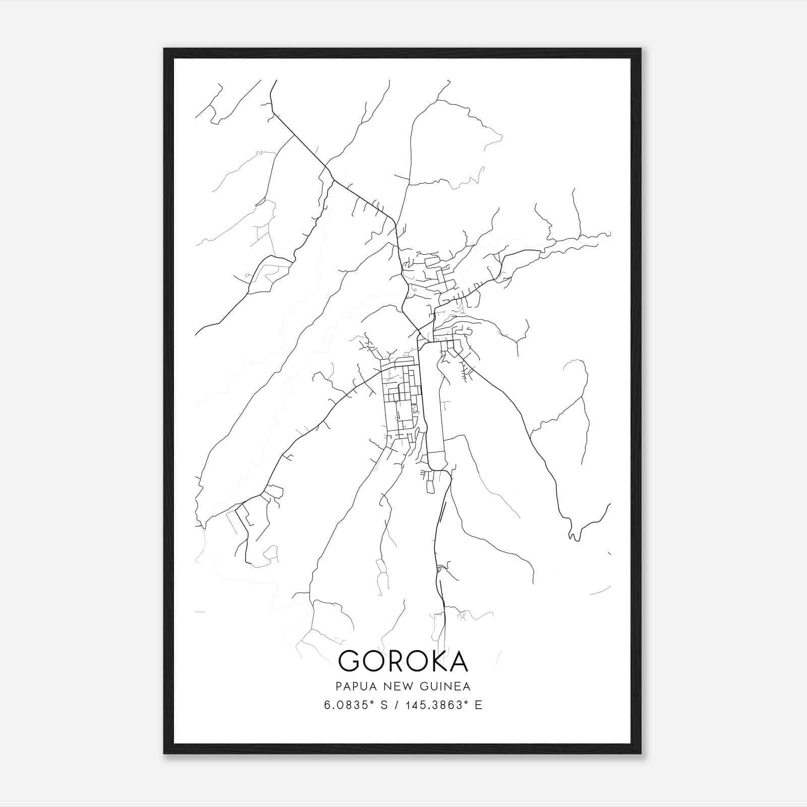 Goroka Papua New Guinea Map Poster, Goroka City Road Wall Art Print