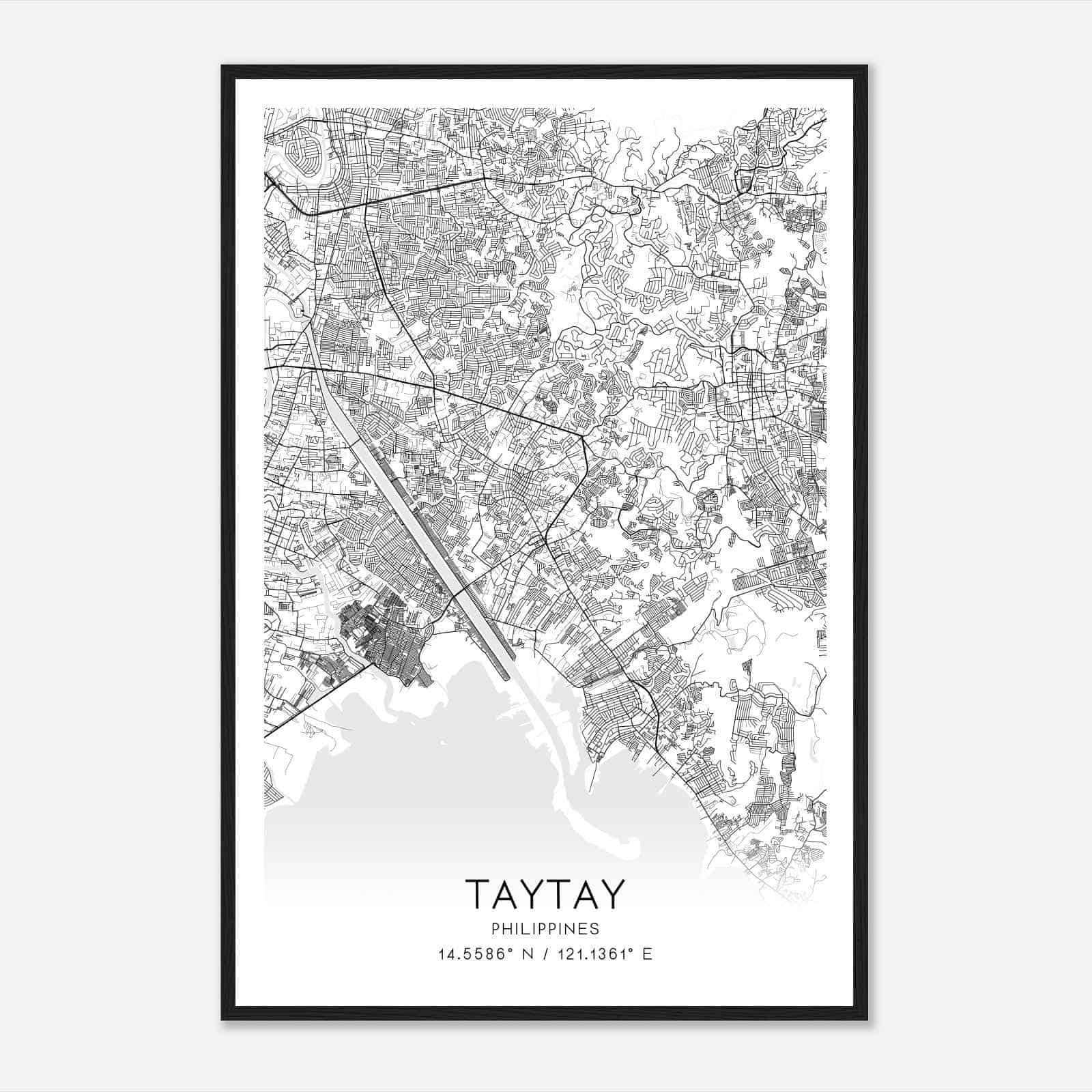 Taytay Philippines Map Poster, Taytay City Road Wall Art Print