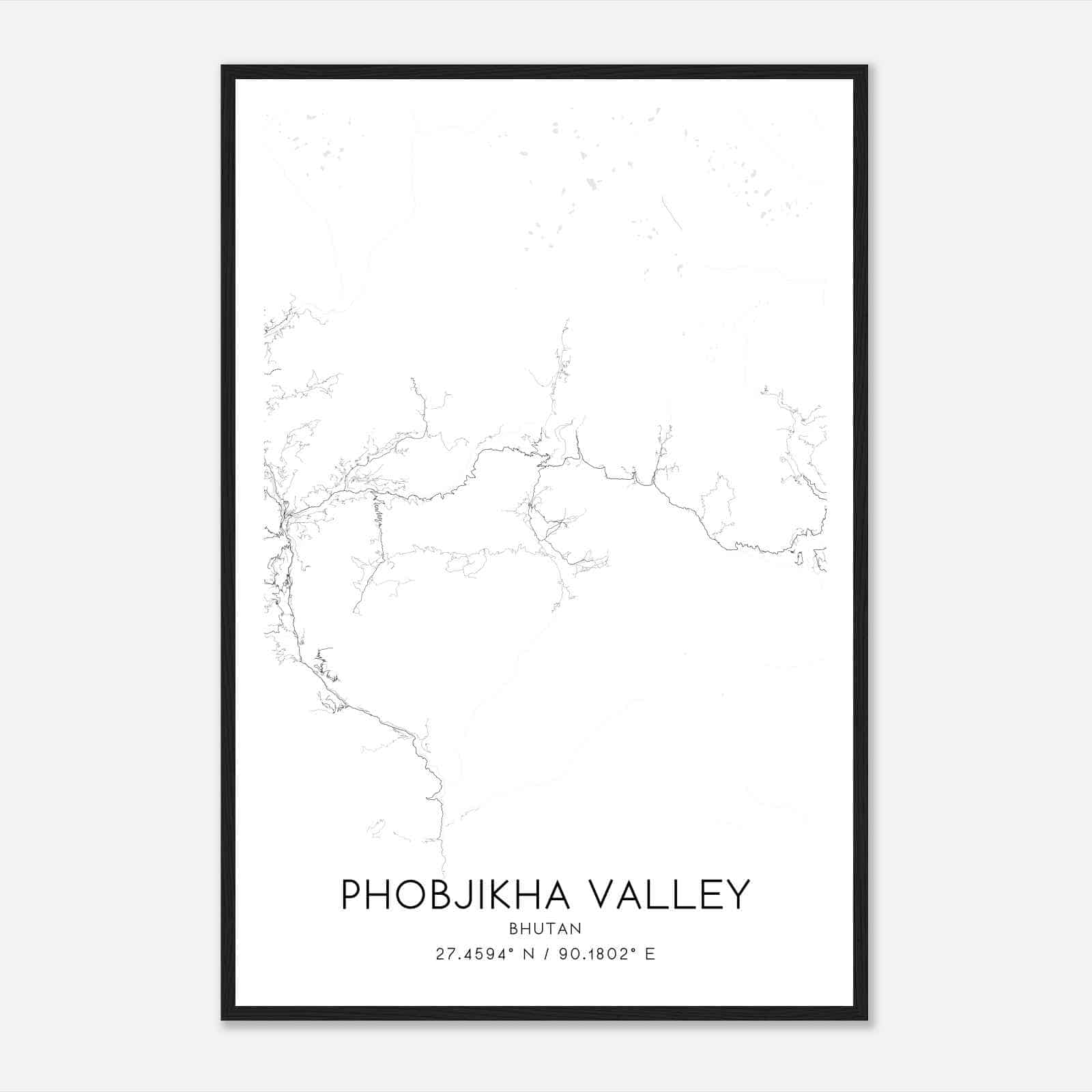 Phobjikha Valley Bhutan Map Poster, Phobjikha Valley City Road Wall Art Print