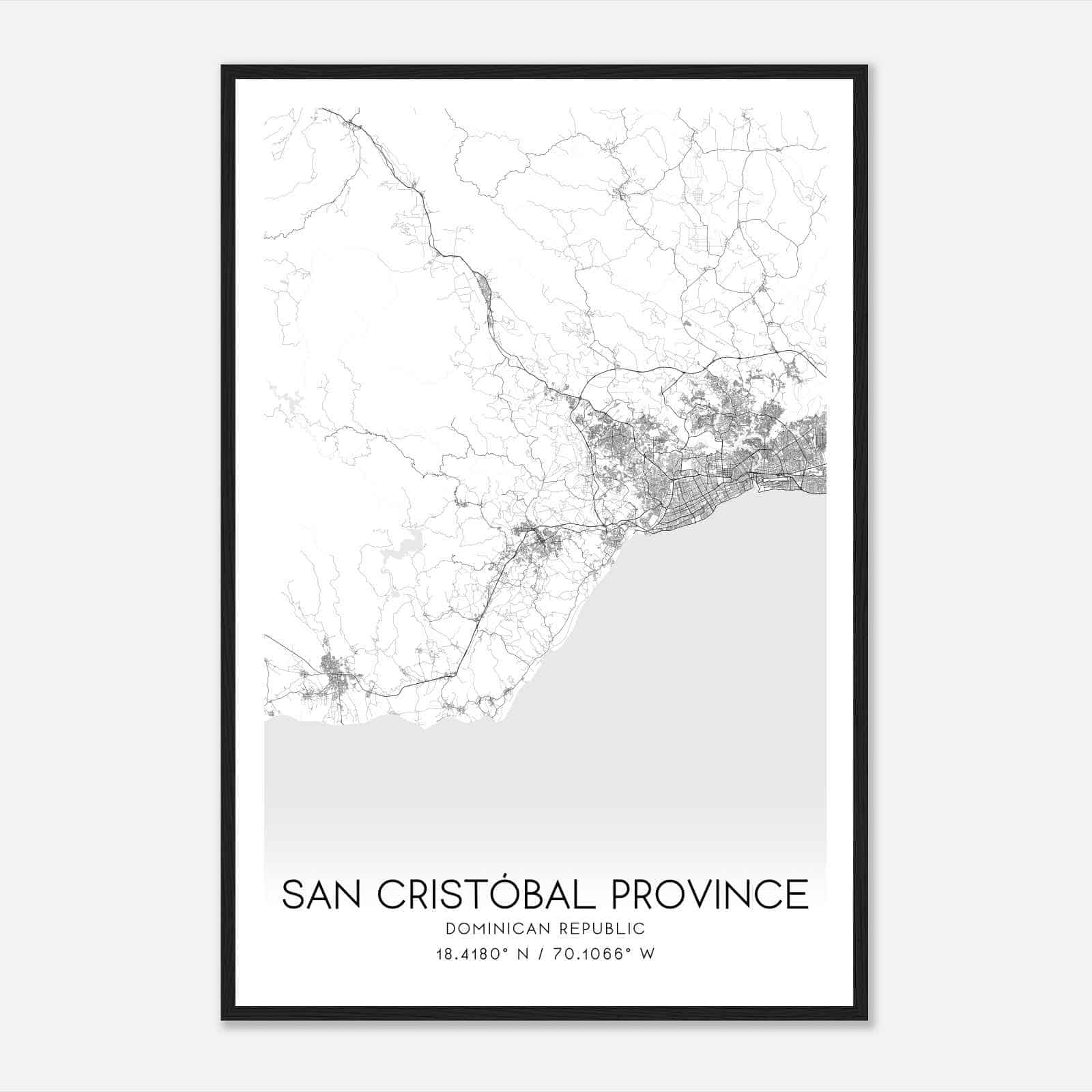 San Cristobal Province Dominican Republic Map Poster, San Cristobal Province City Road Wall Art Print
