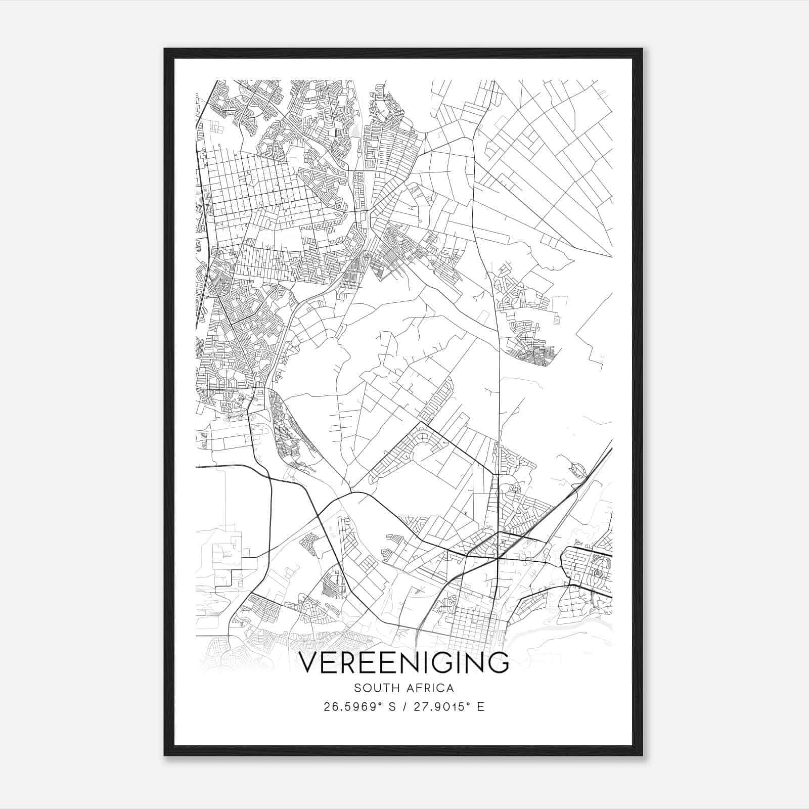 Vereeniging South Africa Map Poster, Vereeniging City Road Wall Art Print