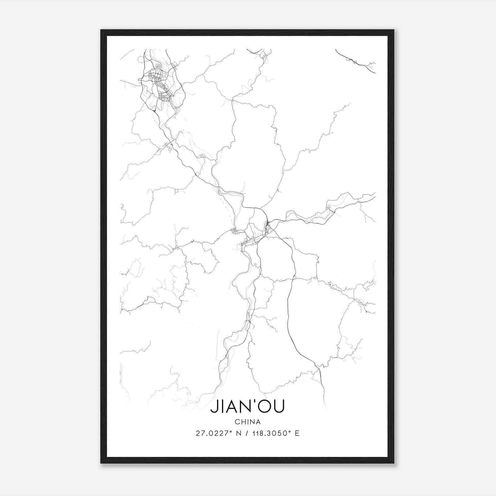 JianOu China Map Poster, JianOu City Road Wall Art Print