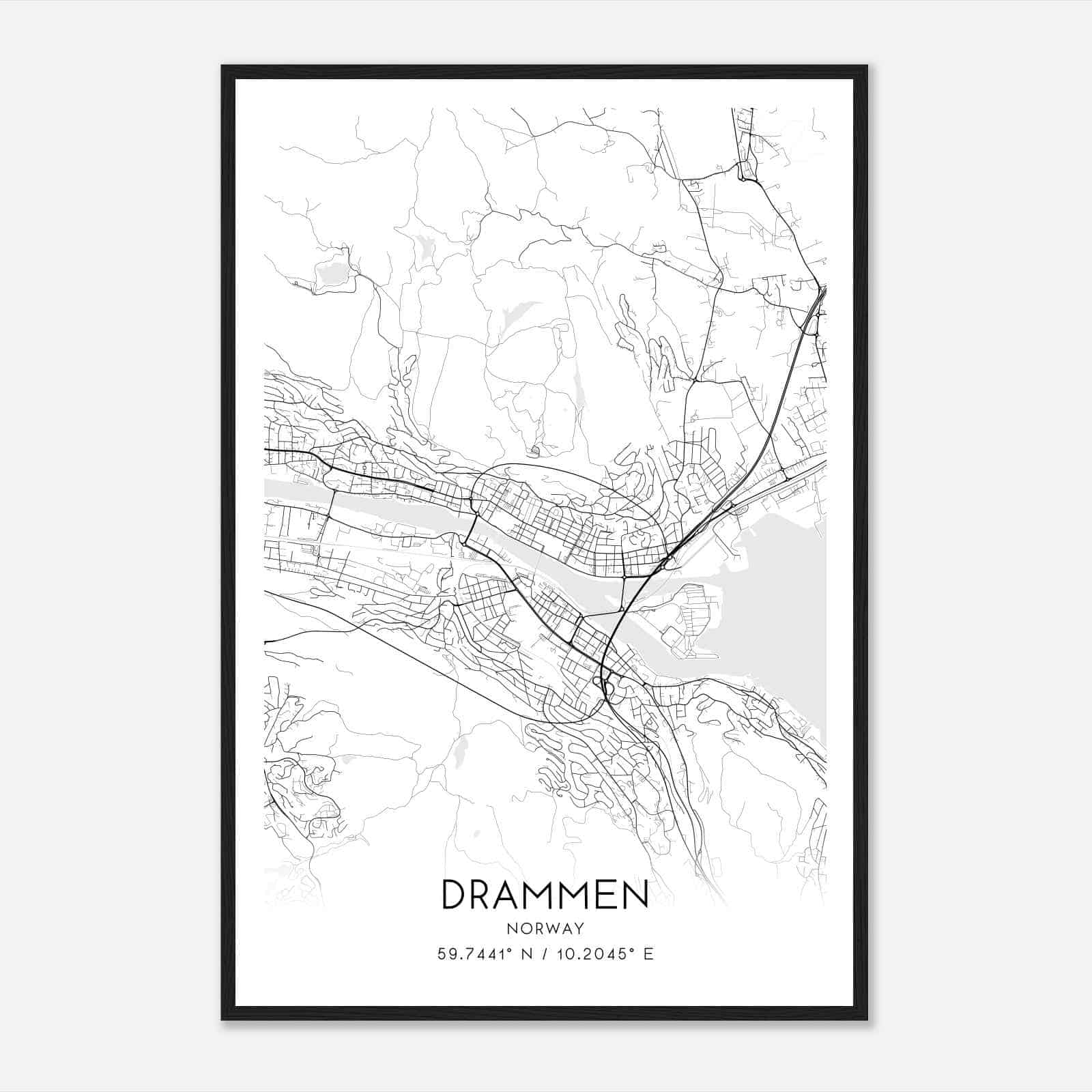 Drammen Norway Map Poster, Drammen City Road Wall Art Print