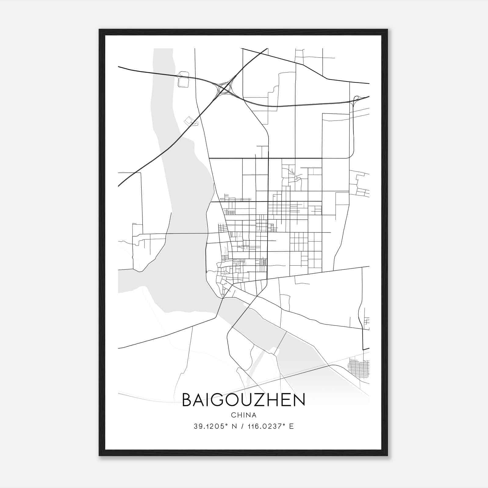 Baigouzhen China Map Poster, Baigouzhen City Road Wall Art Print