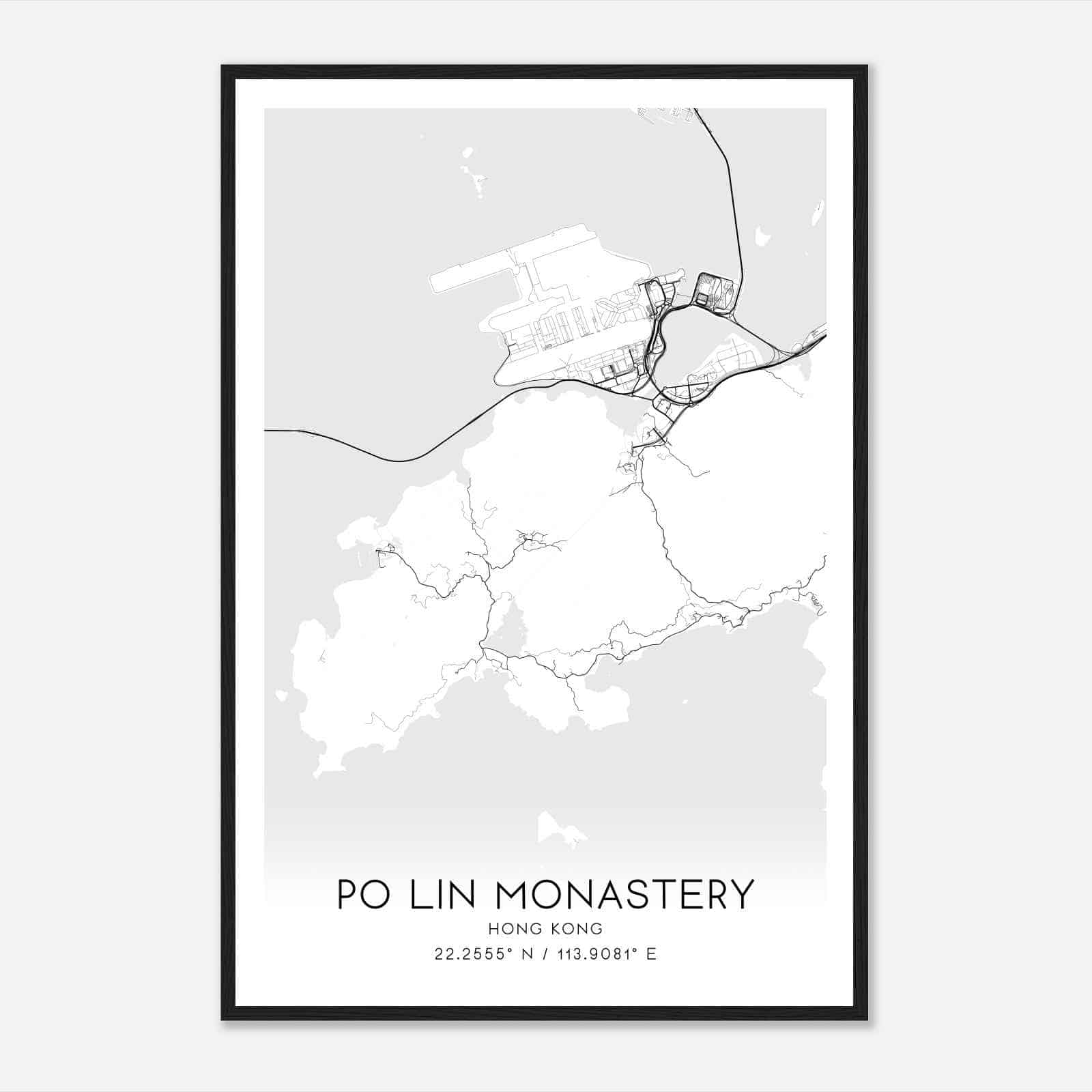 Po Lin Monastery Hong Kong Map Poster, Po Lin Monastery City Road Wall Art Print