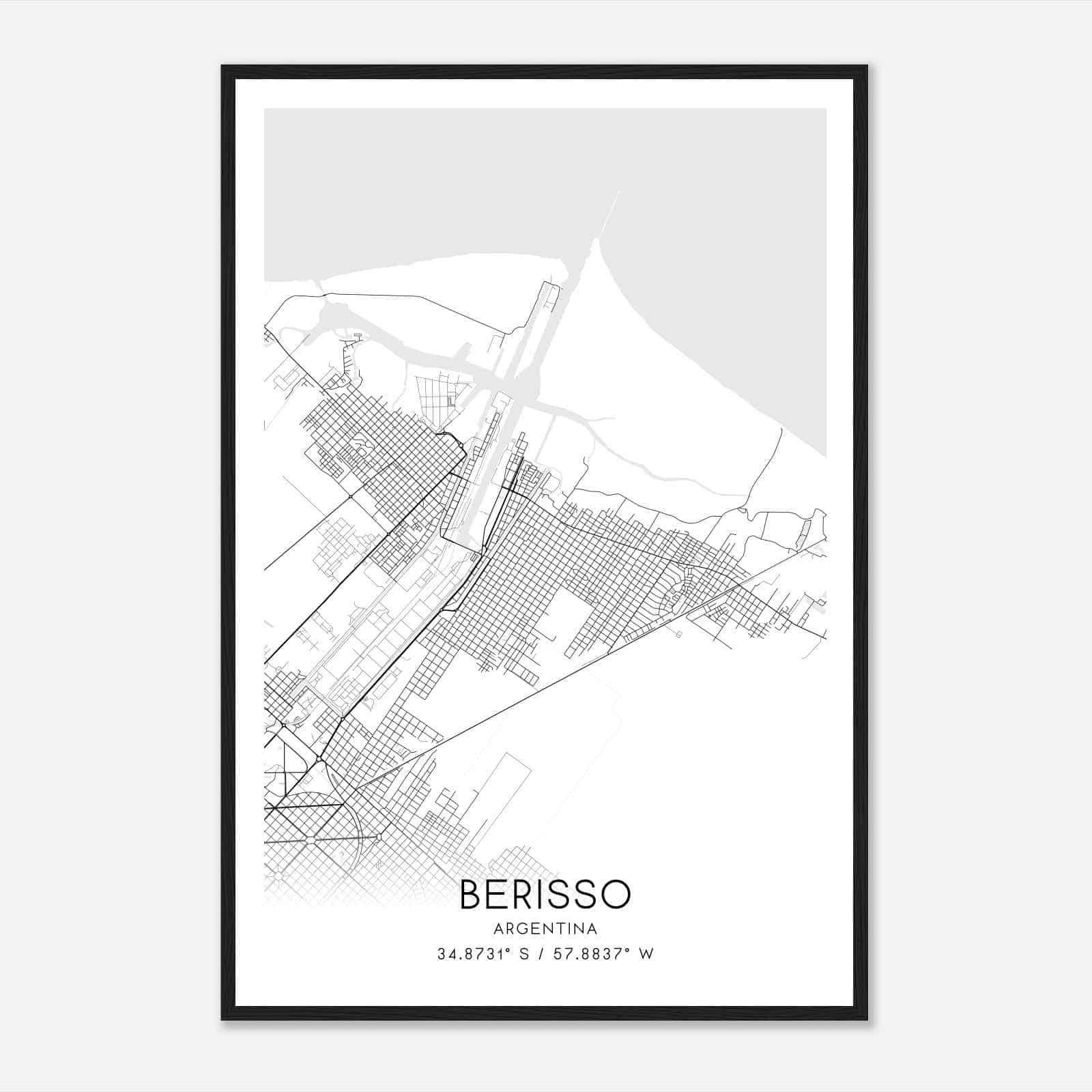 Berisso Argentina Map Poster, Berisso City Road Wall Art Print