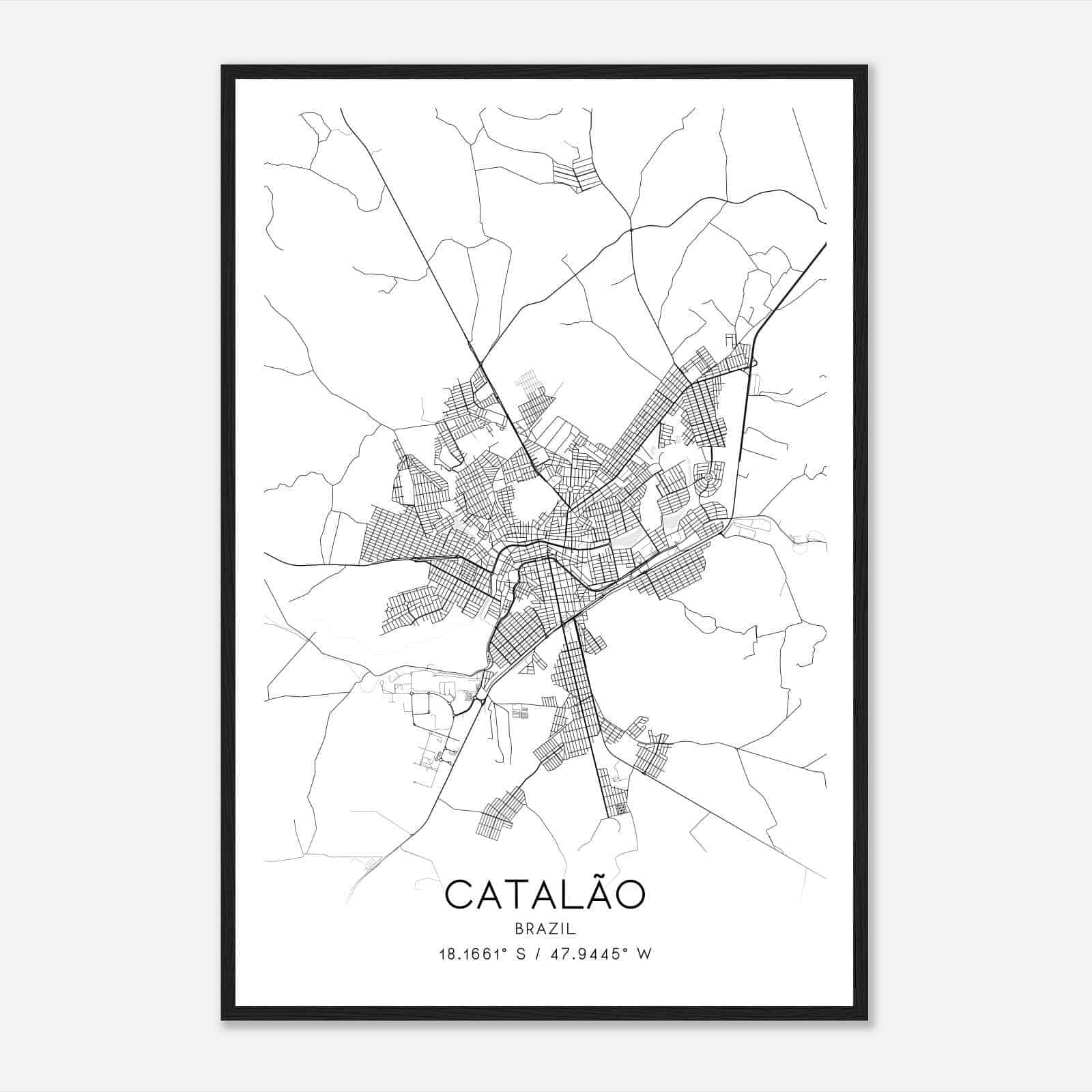 Catalao Brazil Map Poster, Catalao City Road Wall Art Print