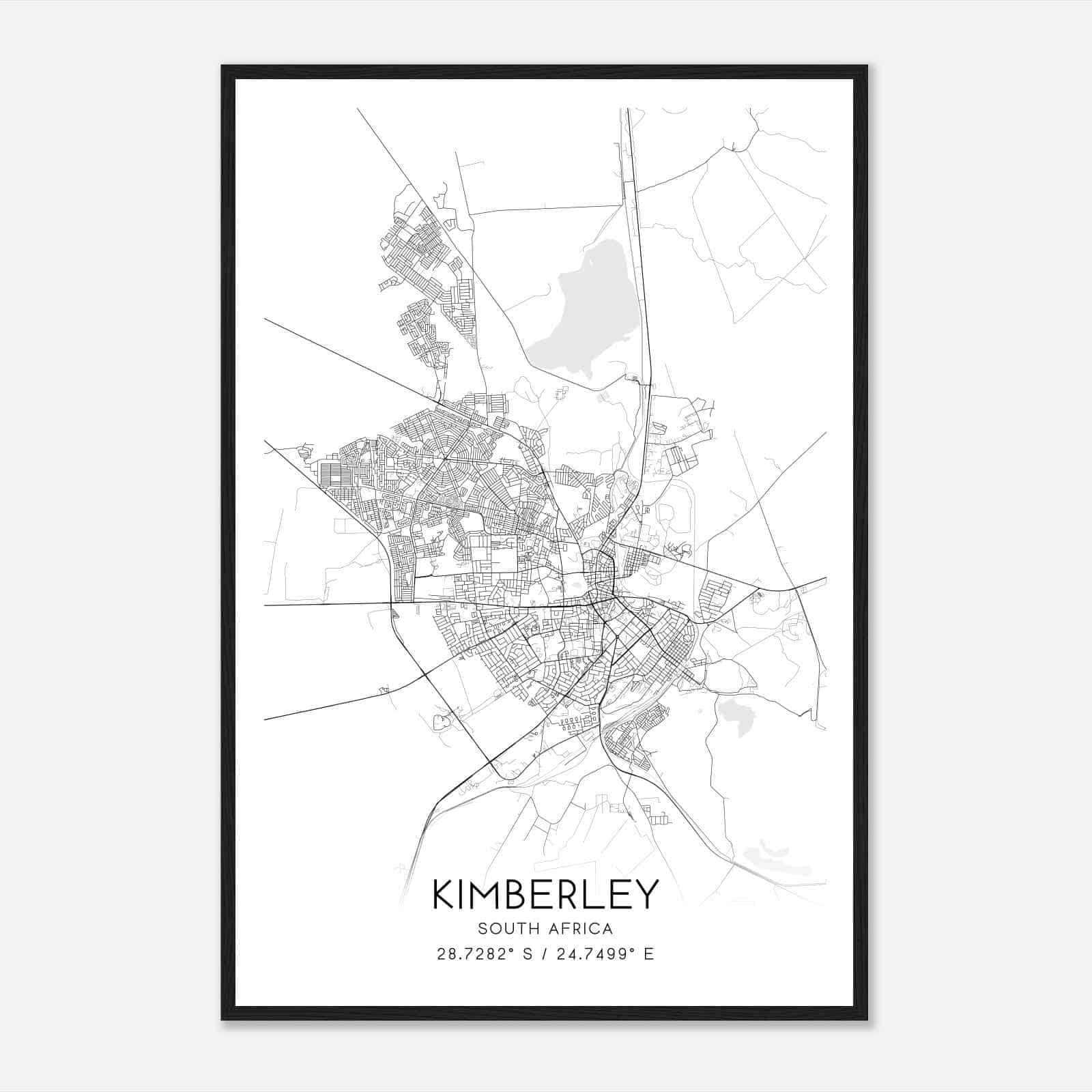 Kimberley South Africa Map Poster, Kimberley City Road Wall Art Print
