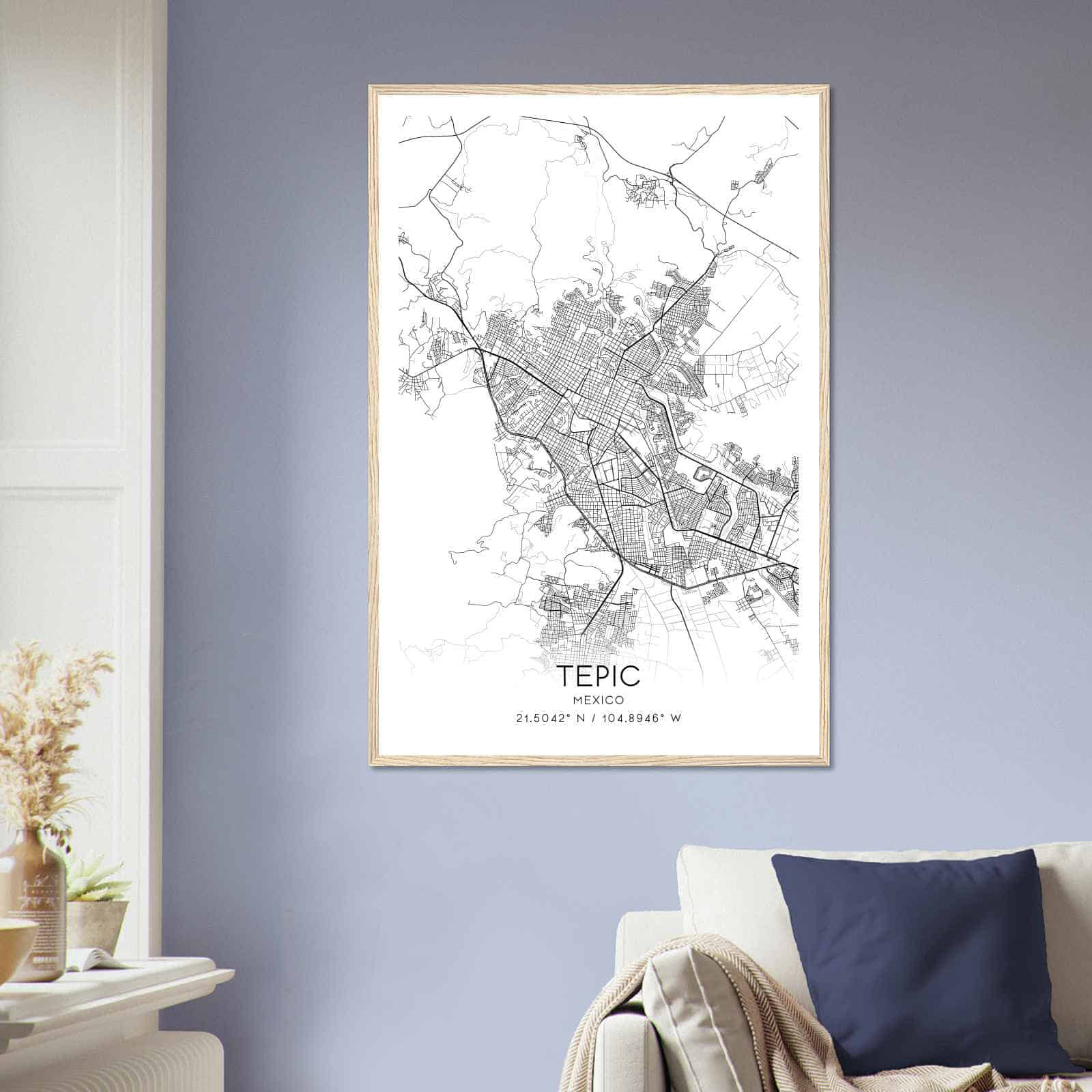 Tepic Mexico Map Poster, Tepic City Road Wall Art Print