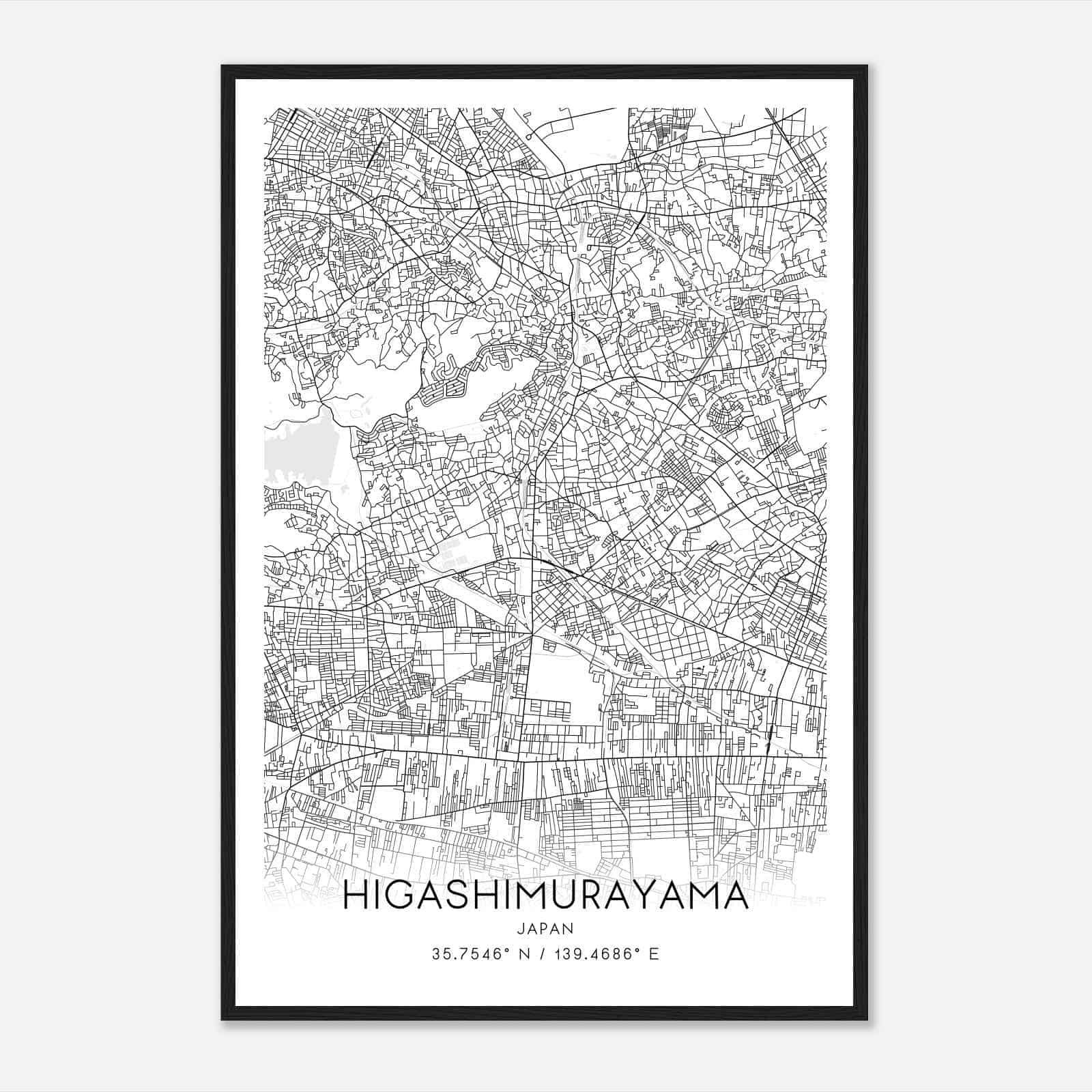 Higashimurayama Japan Map Poster, Higashimurayama City Road Wall Art Print