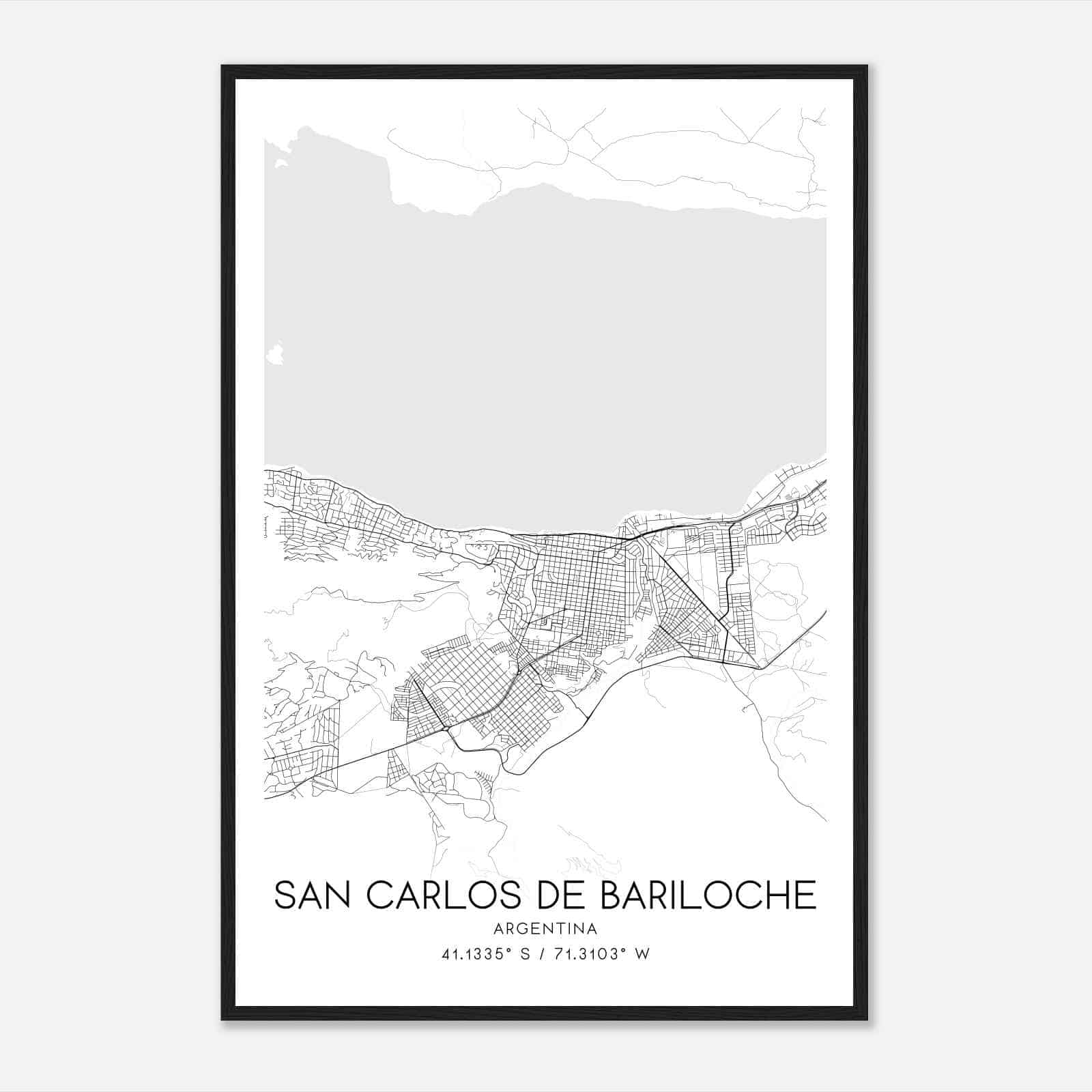 San Carlos de Bariloche Argentina Map Poster, San Carlos de Bariloche City Road Wall Art Print